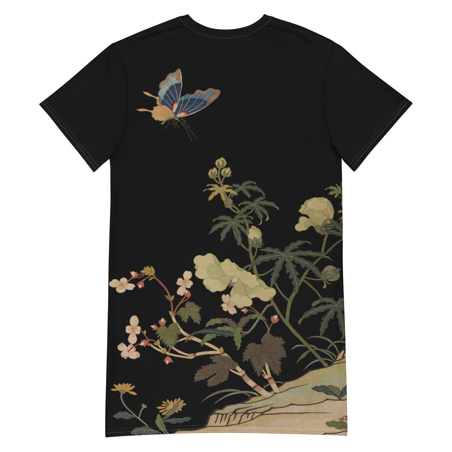 Kesi Flower Album|Hibiscus and Begonia Blossoms|T-shirt dress|Black