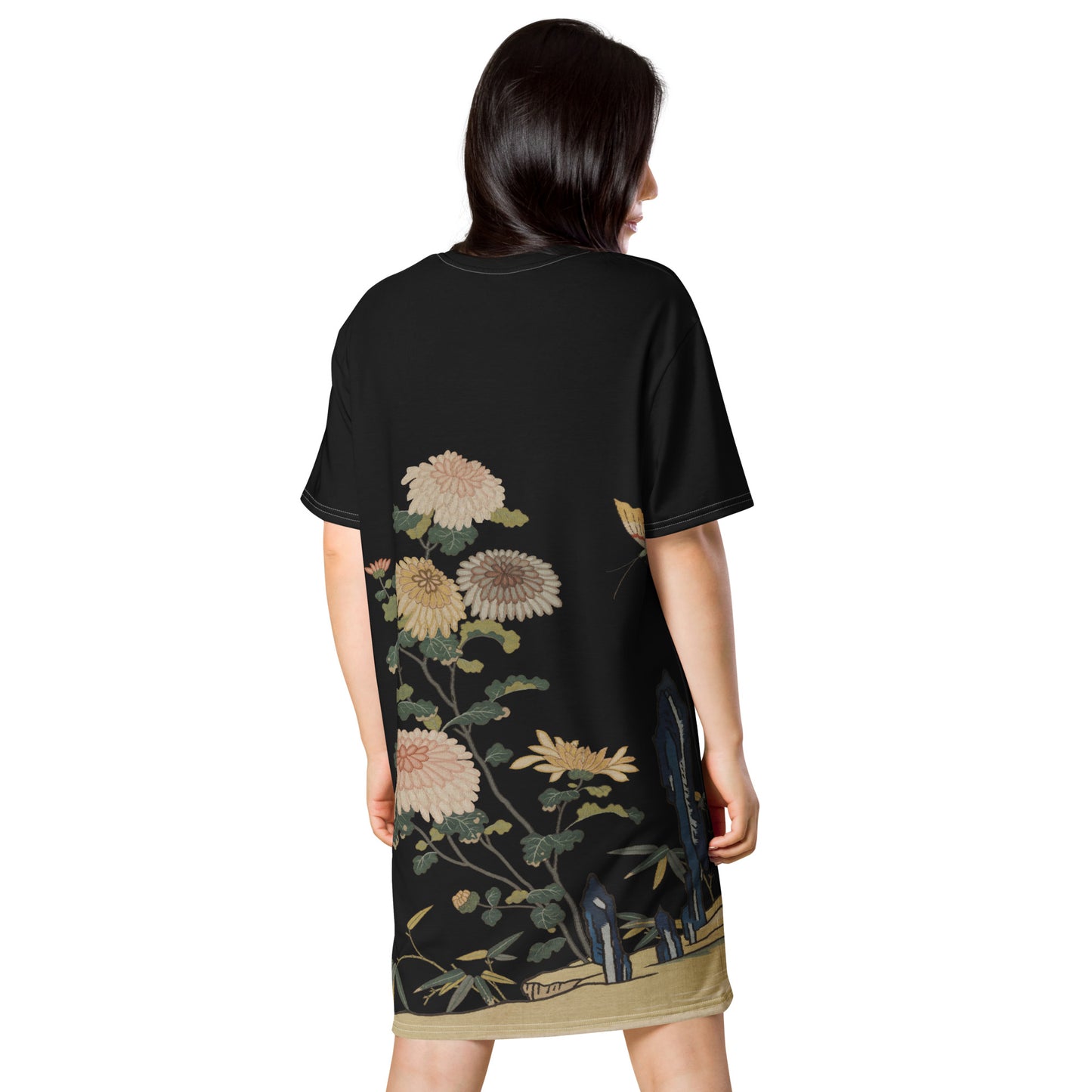 Kesi Flower Album|Chrysanthemums and Butterflies|T-shirt dress|Black