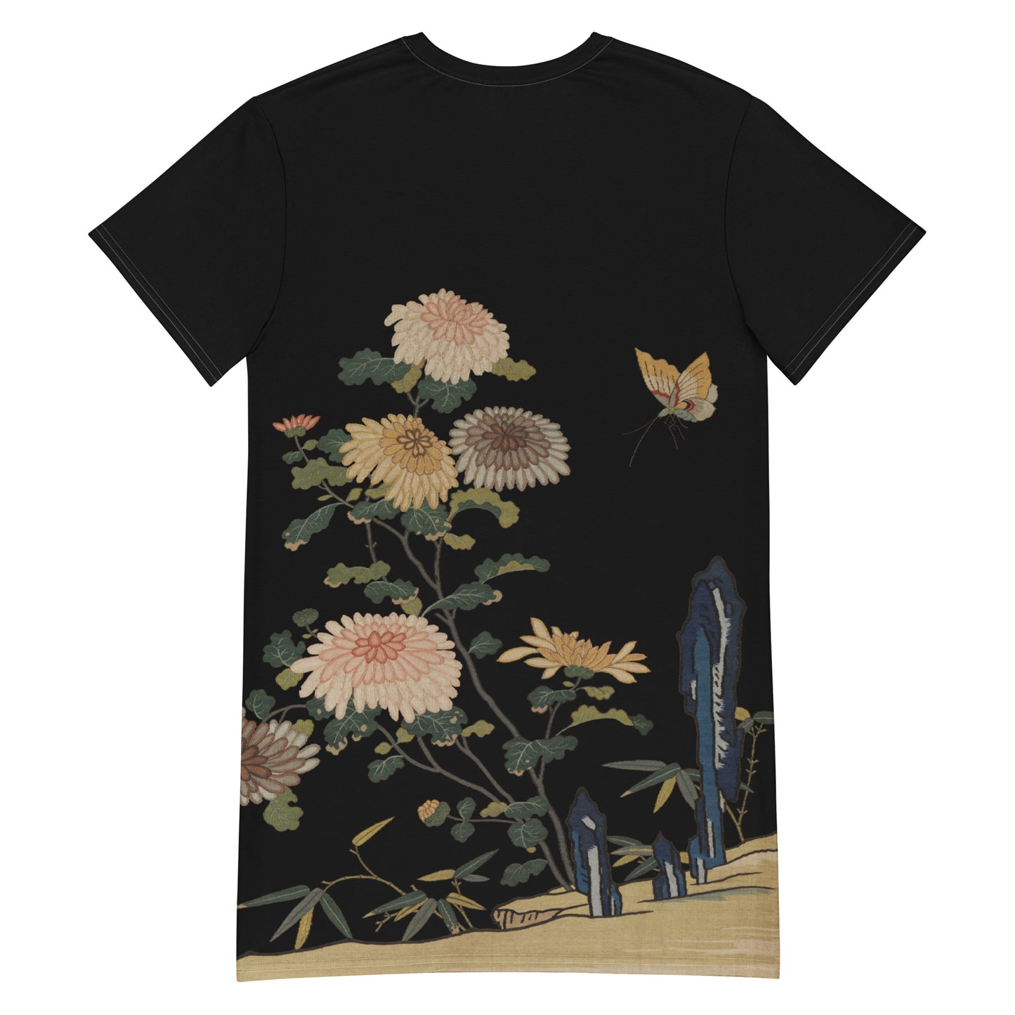 Kesi Flower Album|Chrysanthemums and Butterflies|T-shirt dress|Black