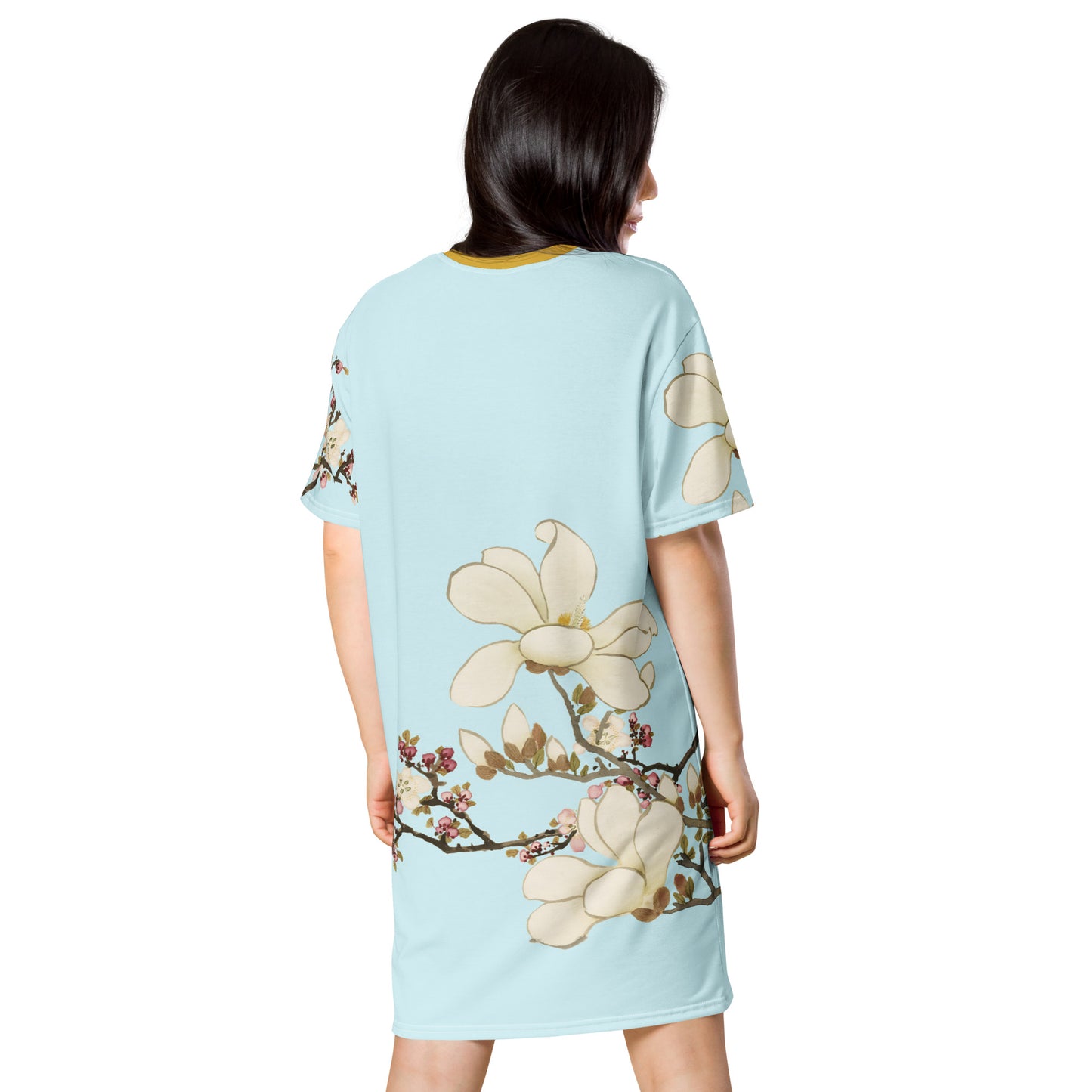 The Spirit of Flowers in Twelve Months|Apricot and Lily Magnolia in Blossom|T-shirt dress|Aqua blue