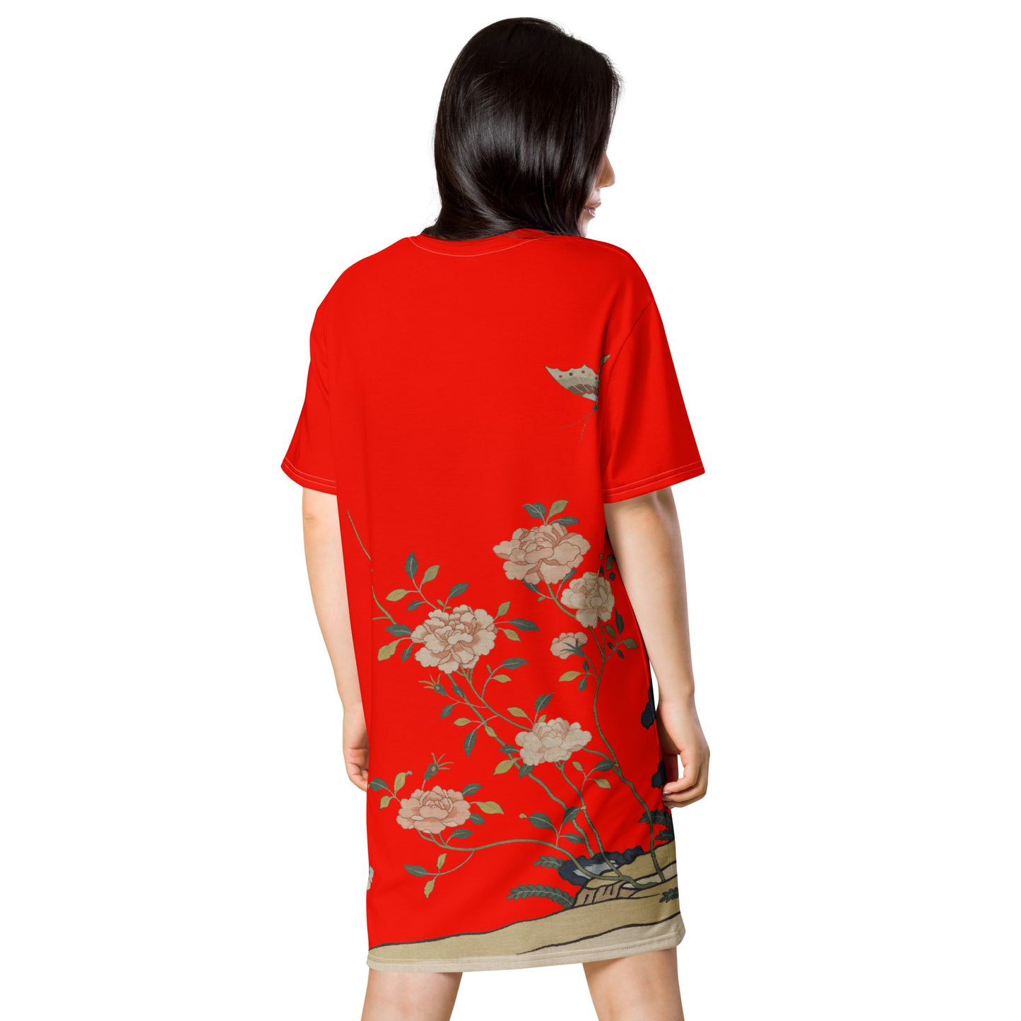 タペストリーの花|Red Roses|Tシャツドレス|Garnet red