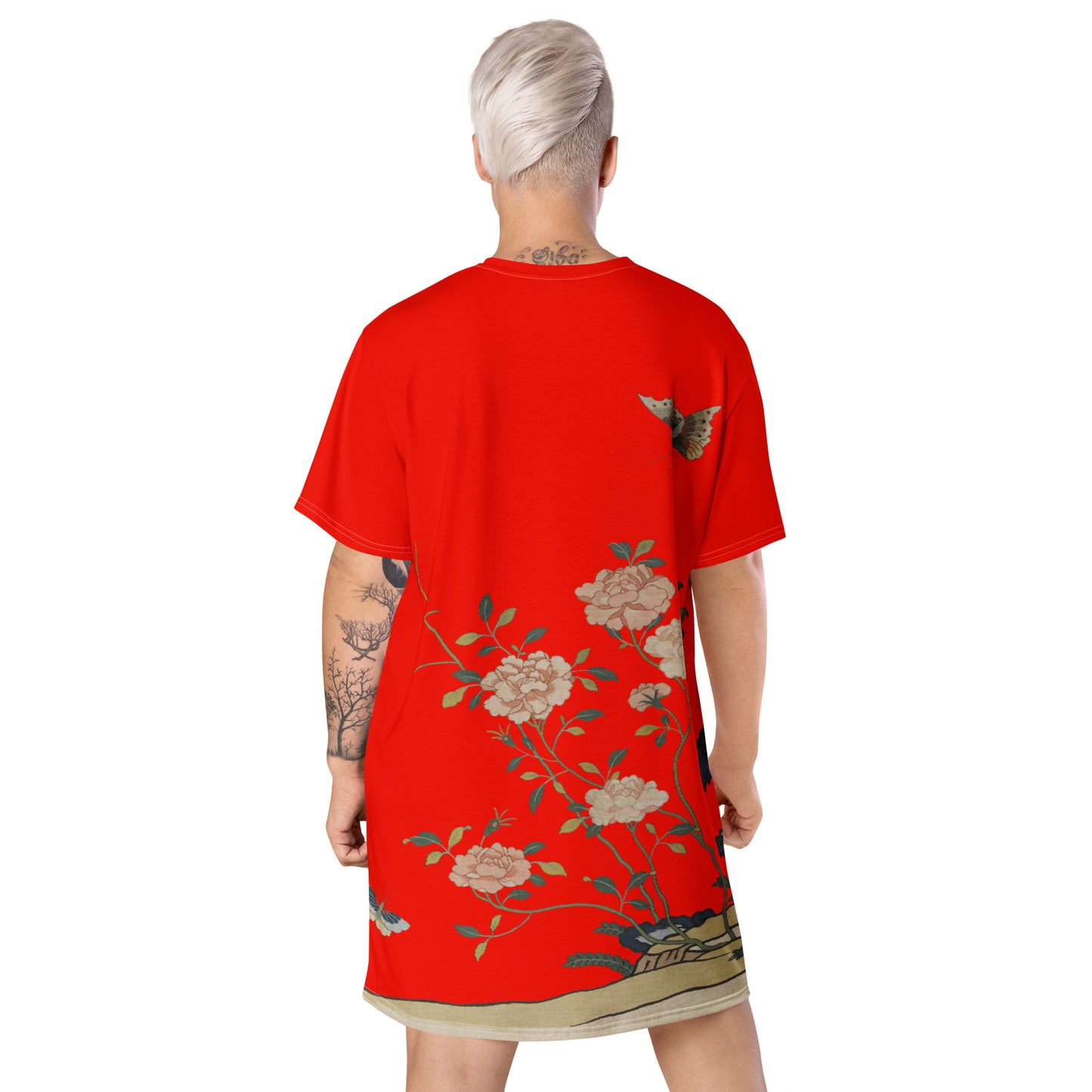 タペストリーの花|Red Roses|Tシャツドレス|Garnet red