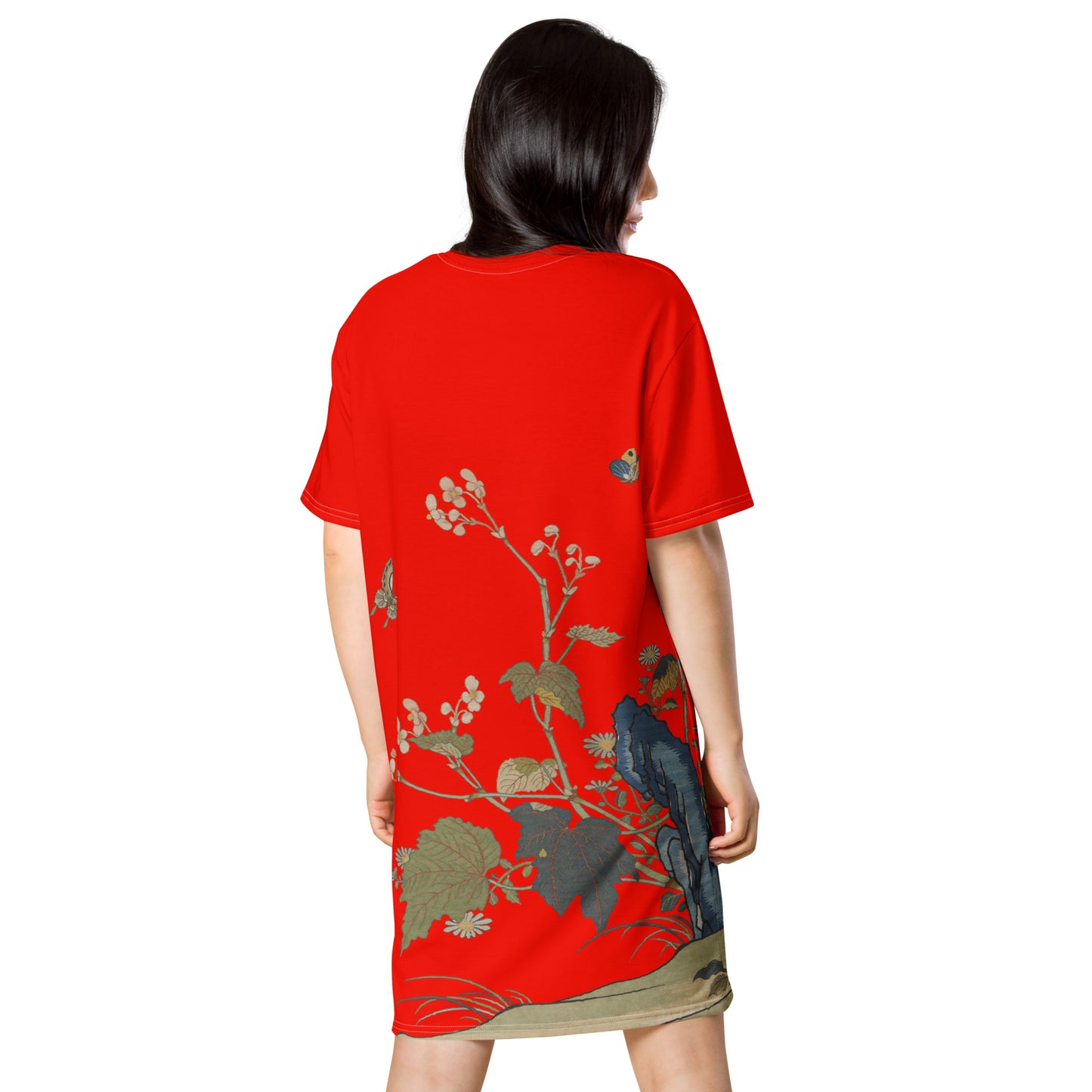 タペストリーの花|Begonia Blossoms|T-shirt dress|Garnet red
