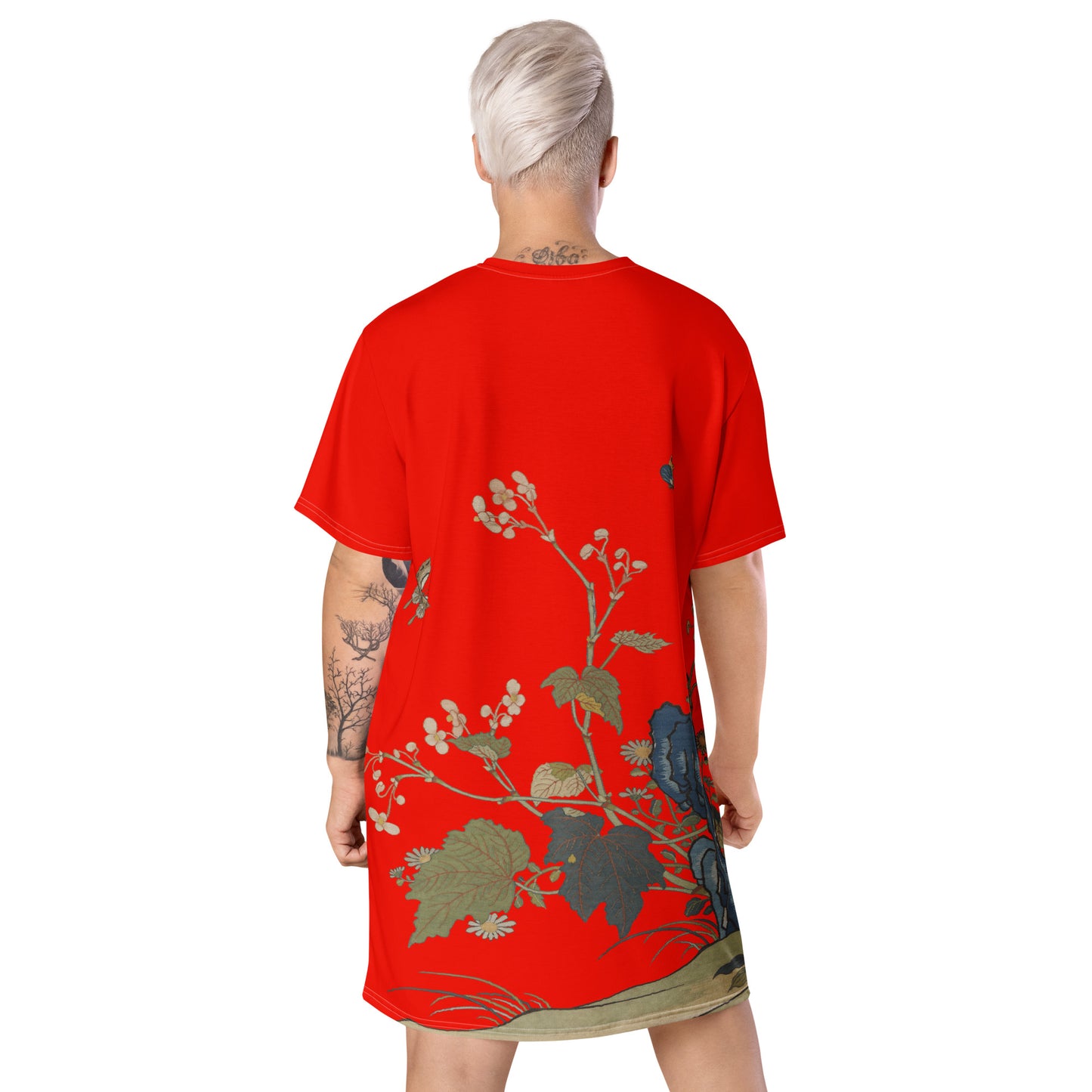 タペストリーの花|Begonia Blossoms|T-shirt dress|Garnet red