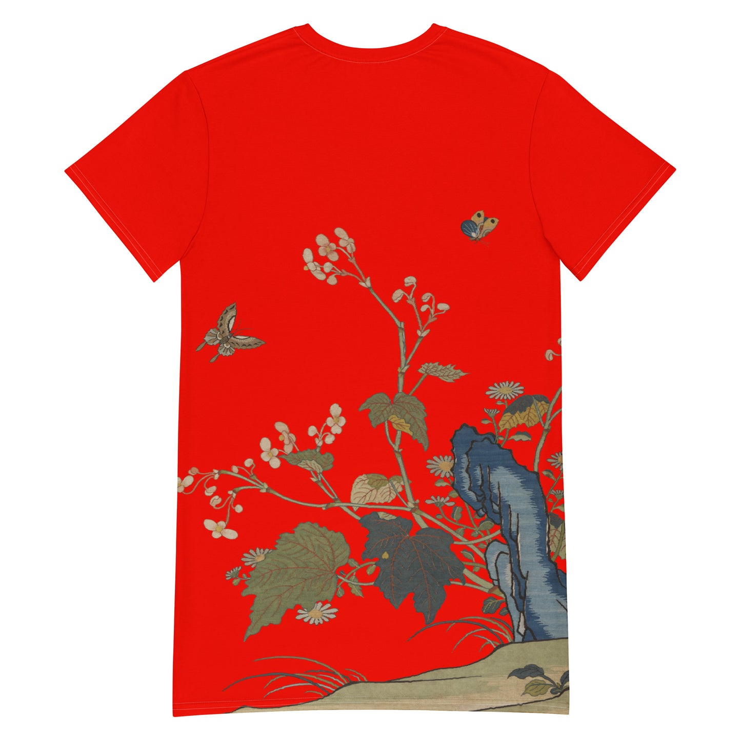 タペストリーの花|Begonia Blossoms|T-shirt dress|Garnet red