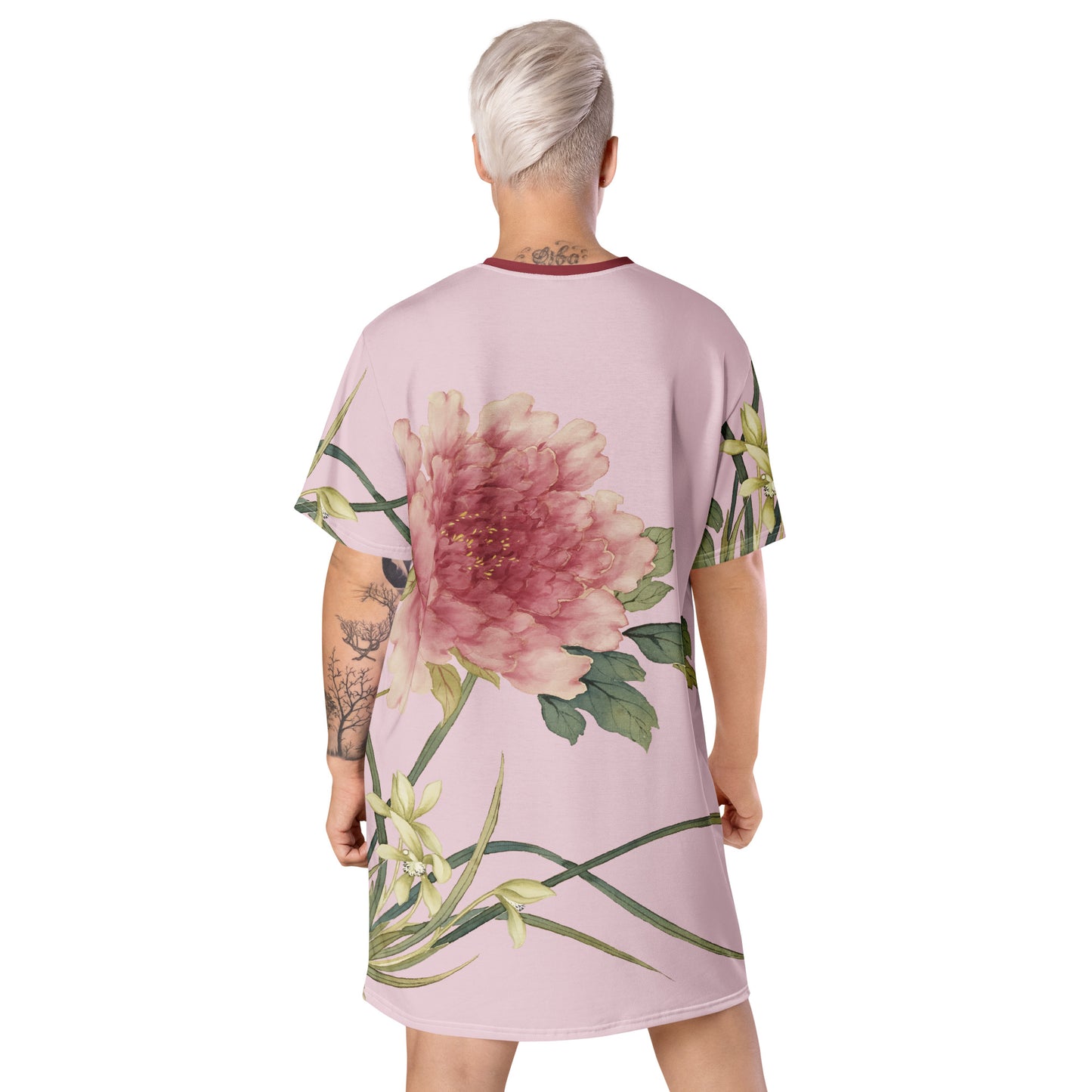 The Spirit of Flowers in Twelve Months|Orchid and Tree Peony in Bloom|T-shirt dress|Pale pinkish gray