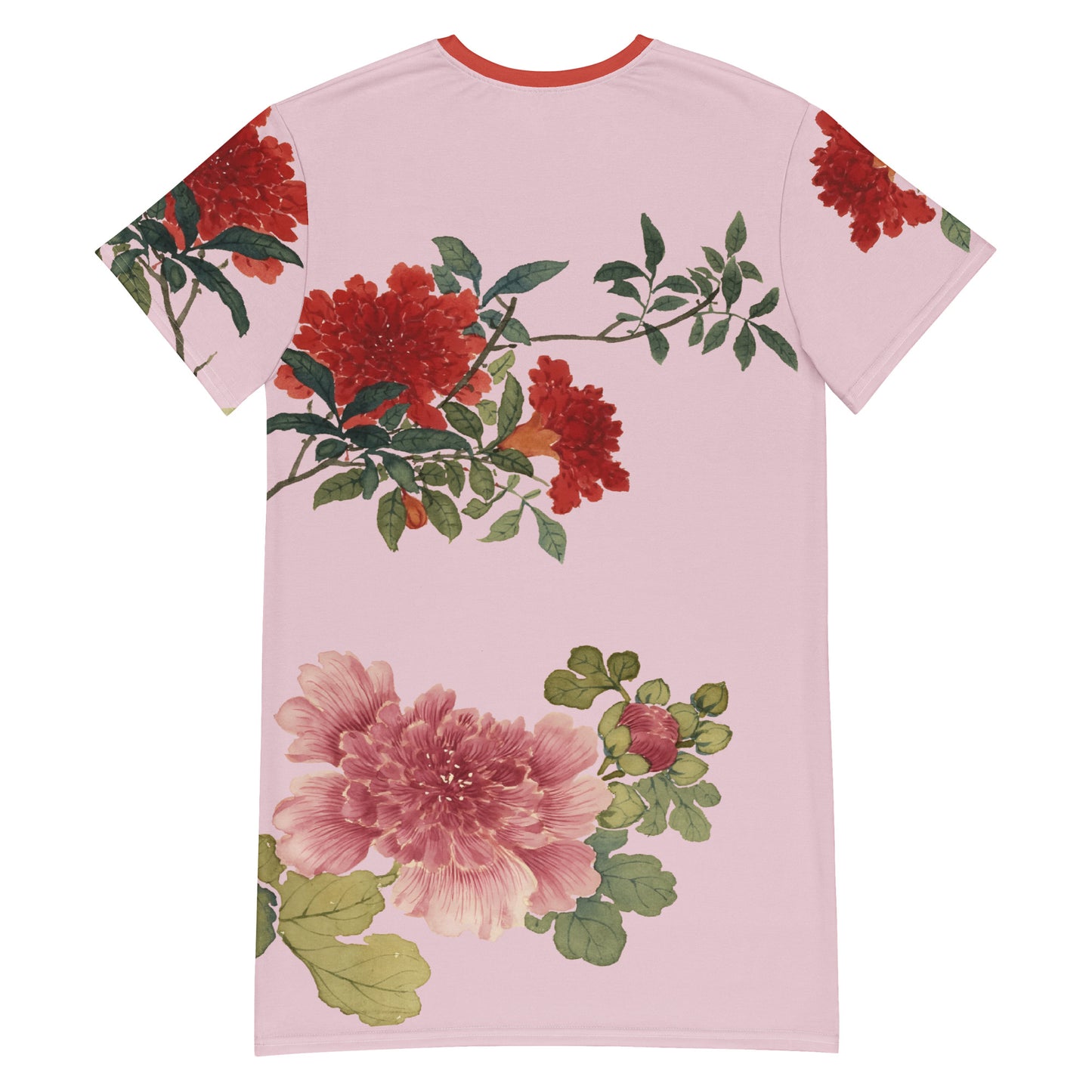 The Spirit of Flowers in Twelve Months|Hollyhock and Pomegranate in Bloom|T-shirt dress|Pale pinkish gray