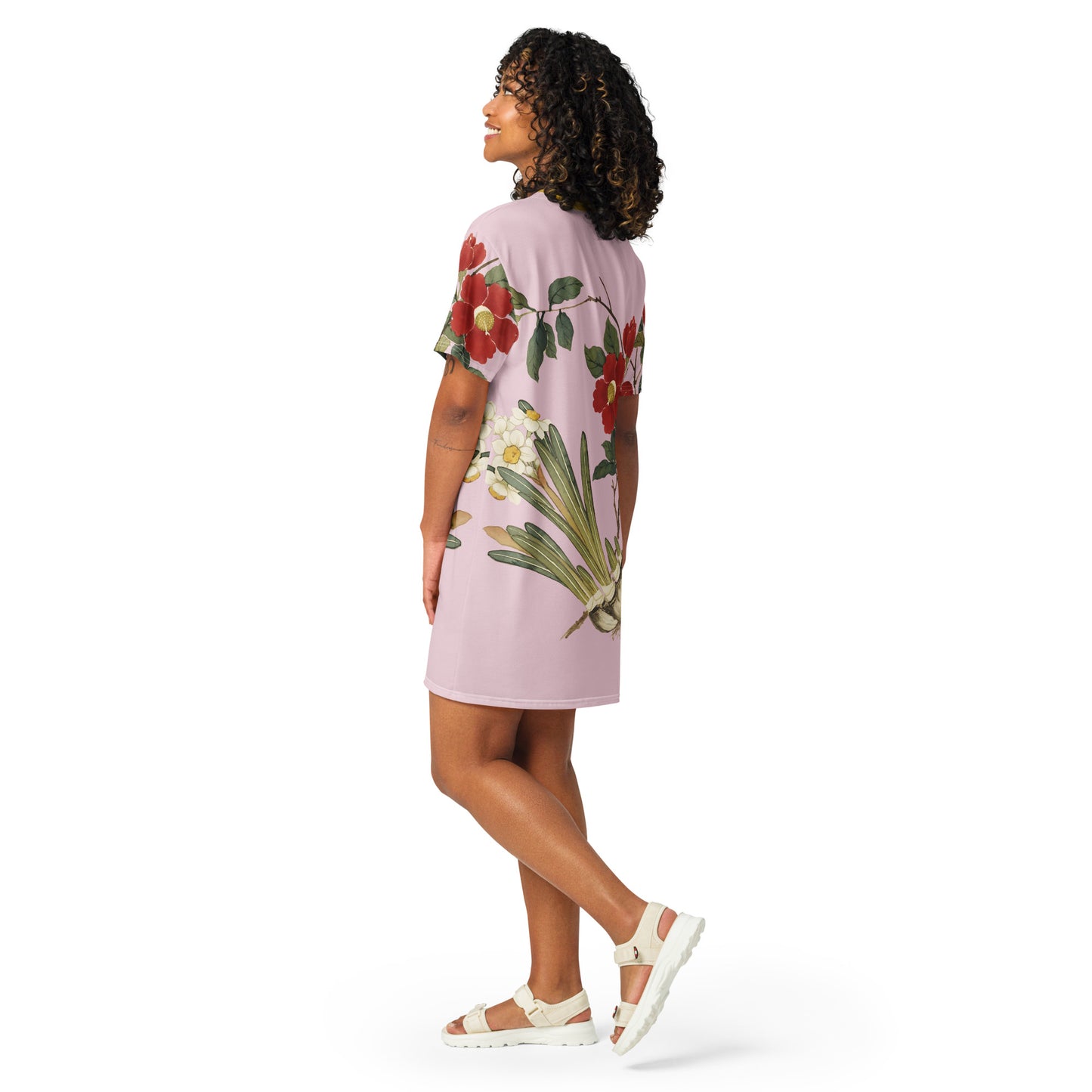 The Spirit of Flowers in Twelve Months|Narcissus and Camelia in Bloom|T-shirt dress|Pale pinkish gray