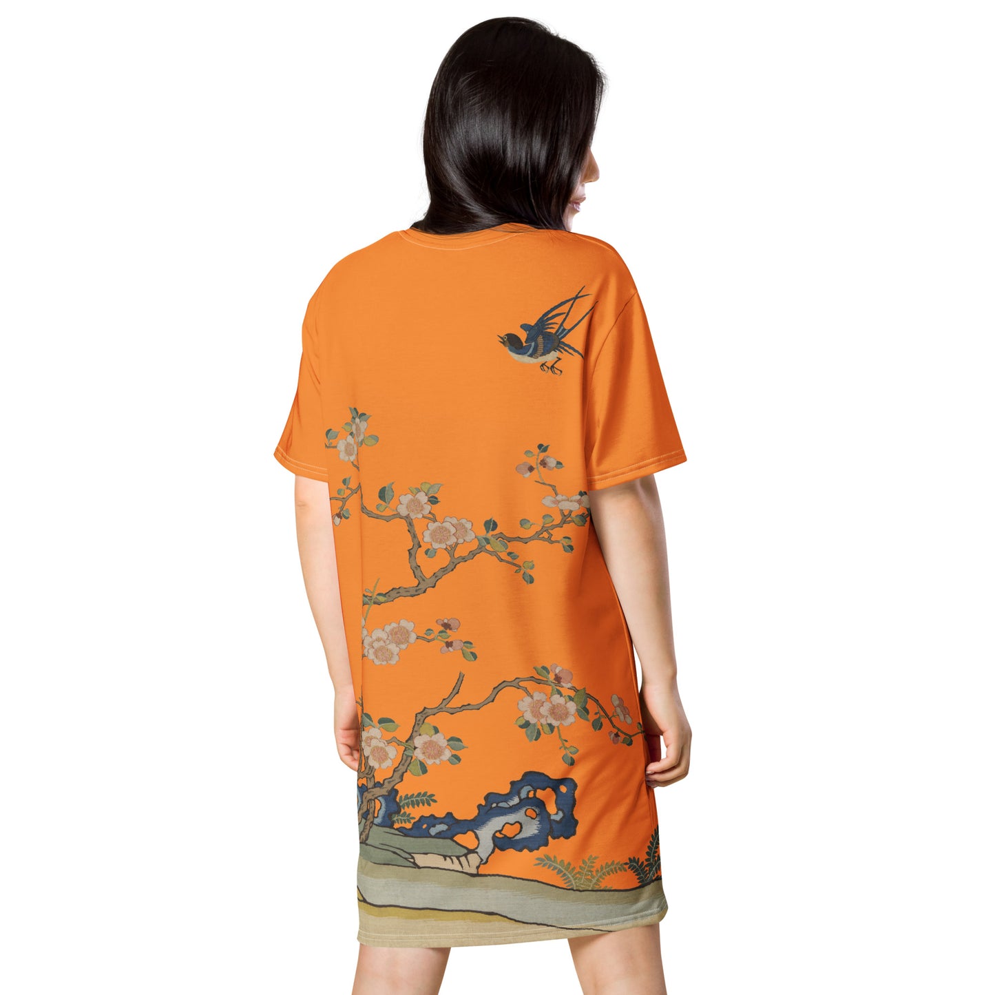 タペストリーの花|Swallow in Flight, Harbinger of Spring|Tシャツドレス|オレンジ