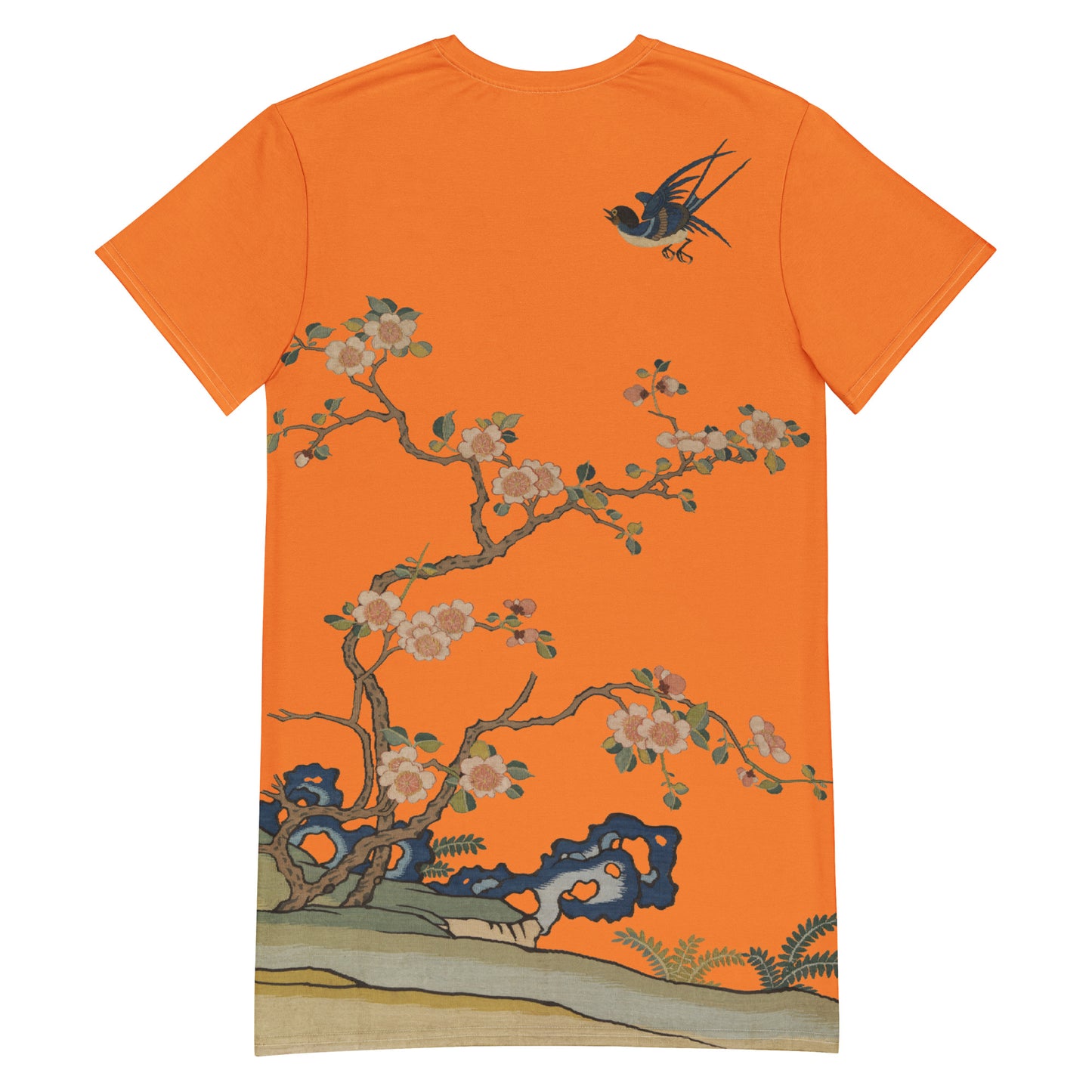 タペストリーの花|Swallow in Flight, Harbinger of Spring|Tシャツドレス|オレンジ