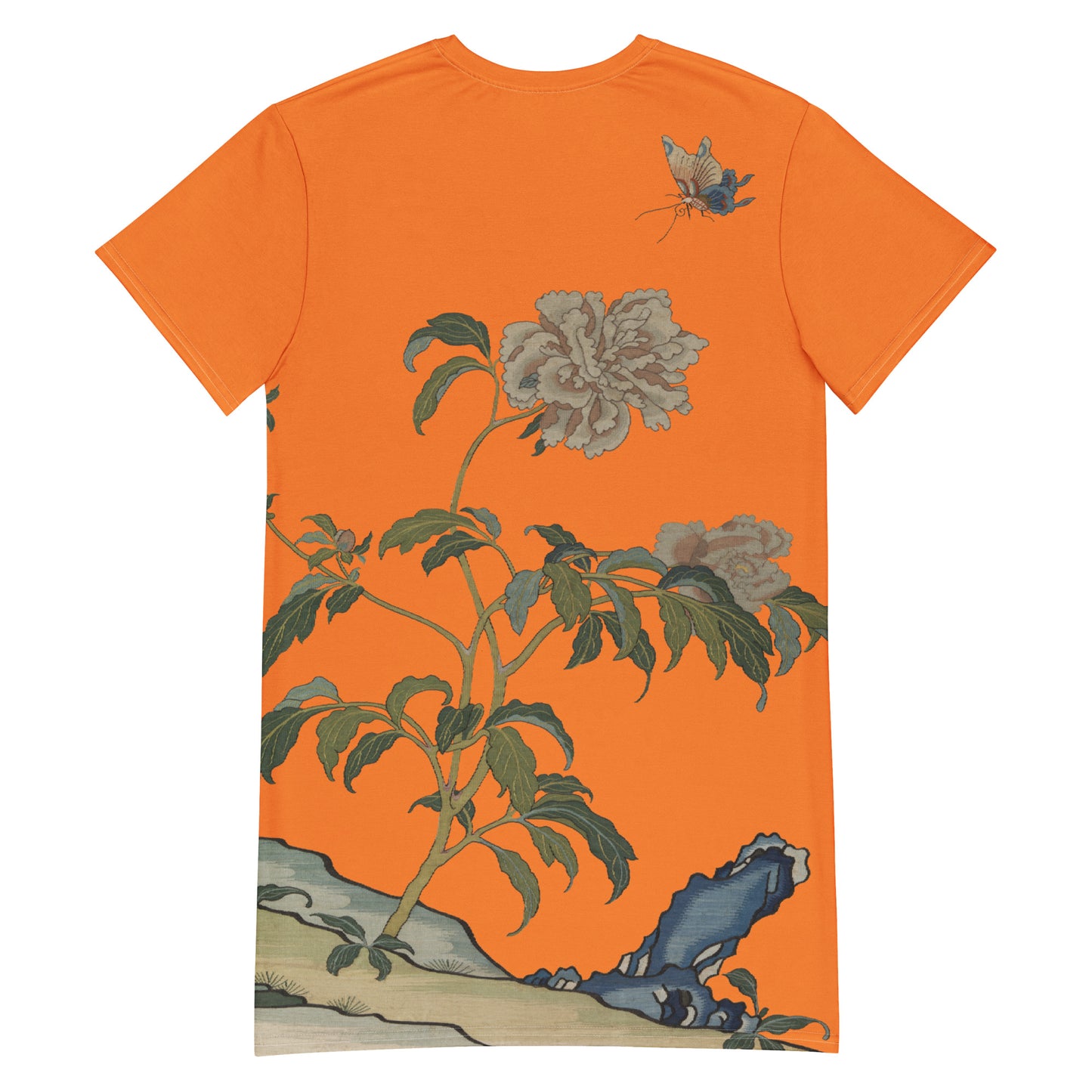 タペストリーの花|Peonies and Butterfly|T-shirt dress|Orange