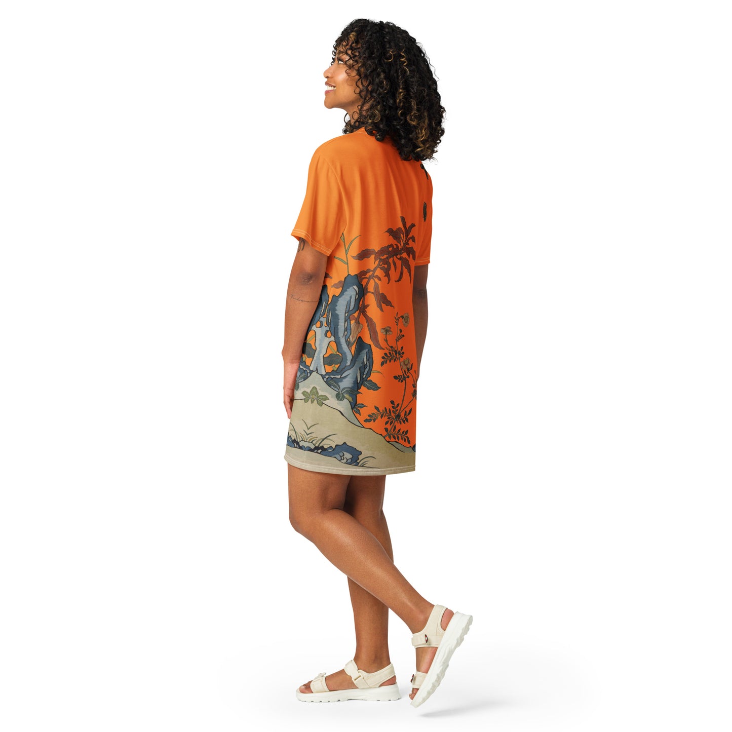 タペストリーの花|Butterflies and Flowers|T-shirt dress|Orange
