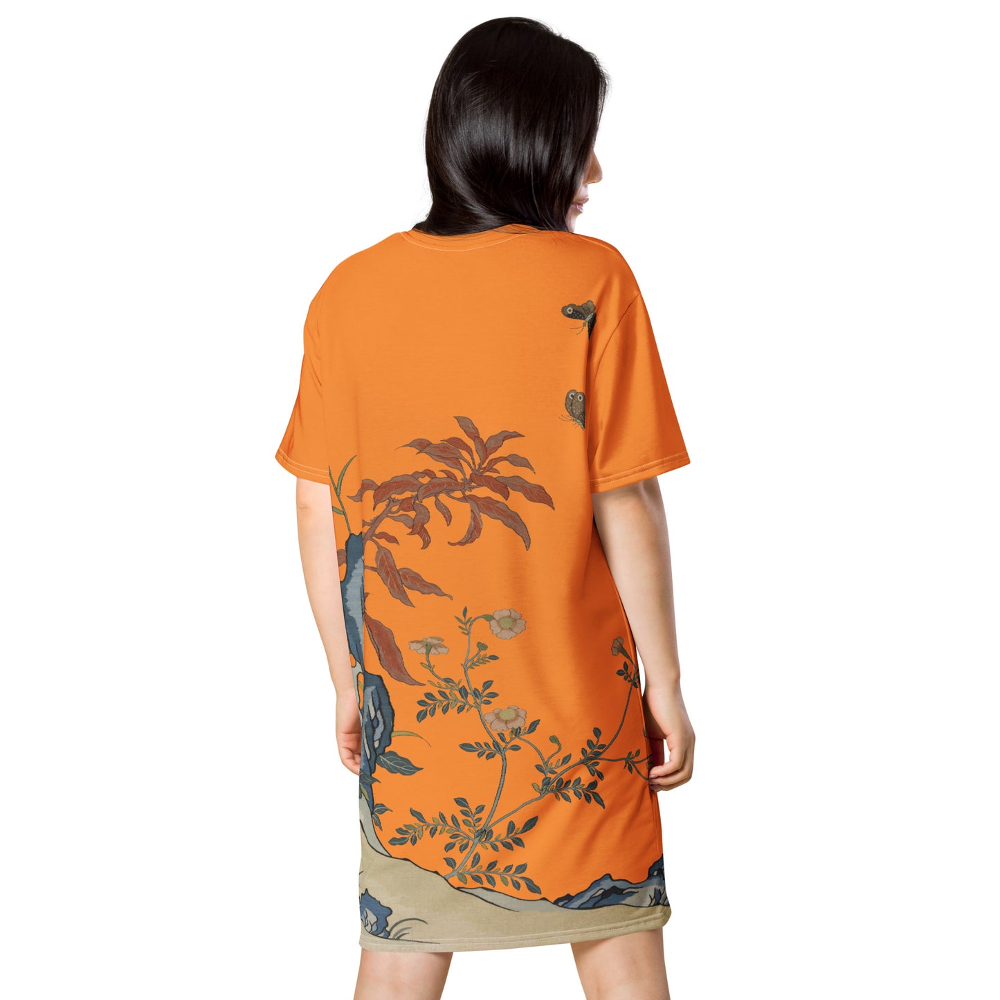 タペストリーの花|Butterflies and Flowers|T-shirt dress|Orange