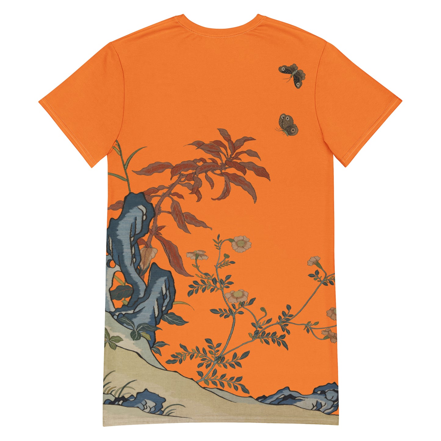 タペストリーの花|Butterflies and Flowers|T-shirt dress|Orange