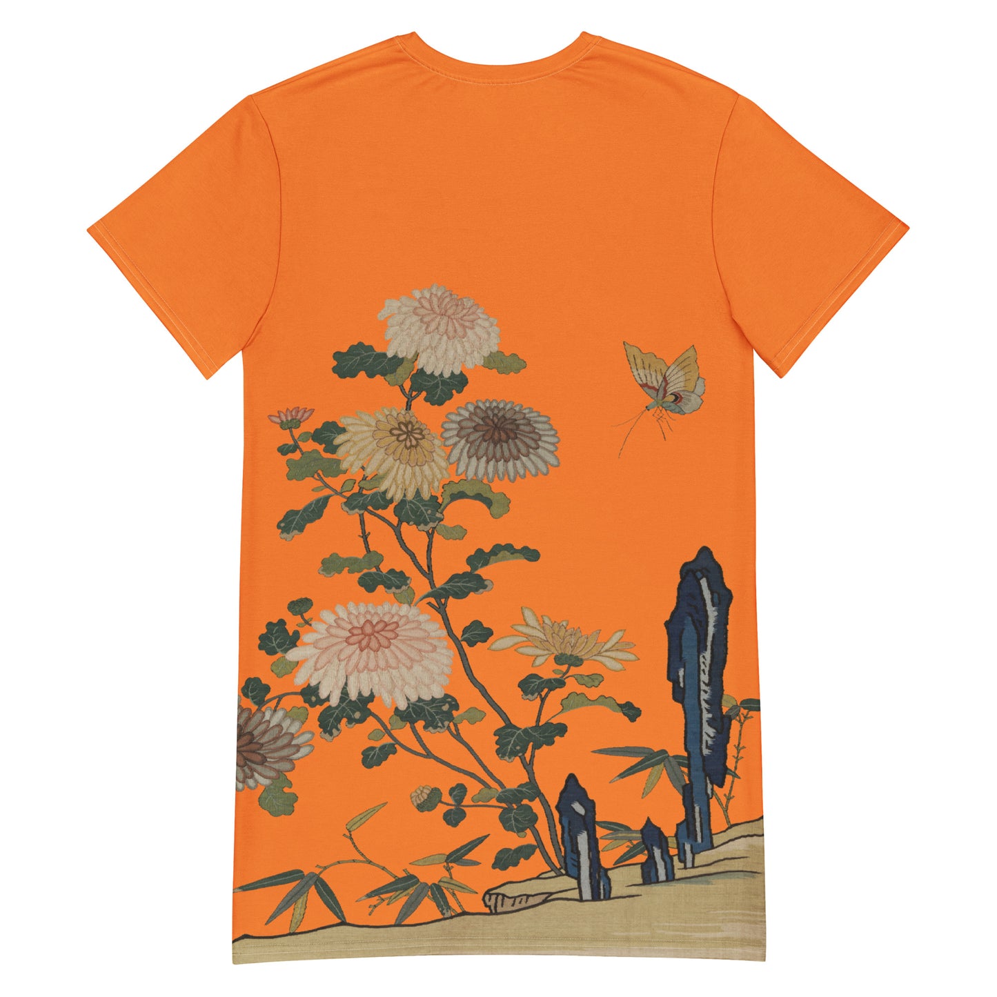 タペストリーの花|Chrysanthemums and Butterflies|T-shirt dress|Orange