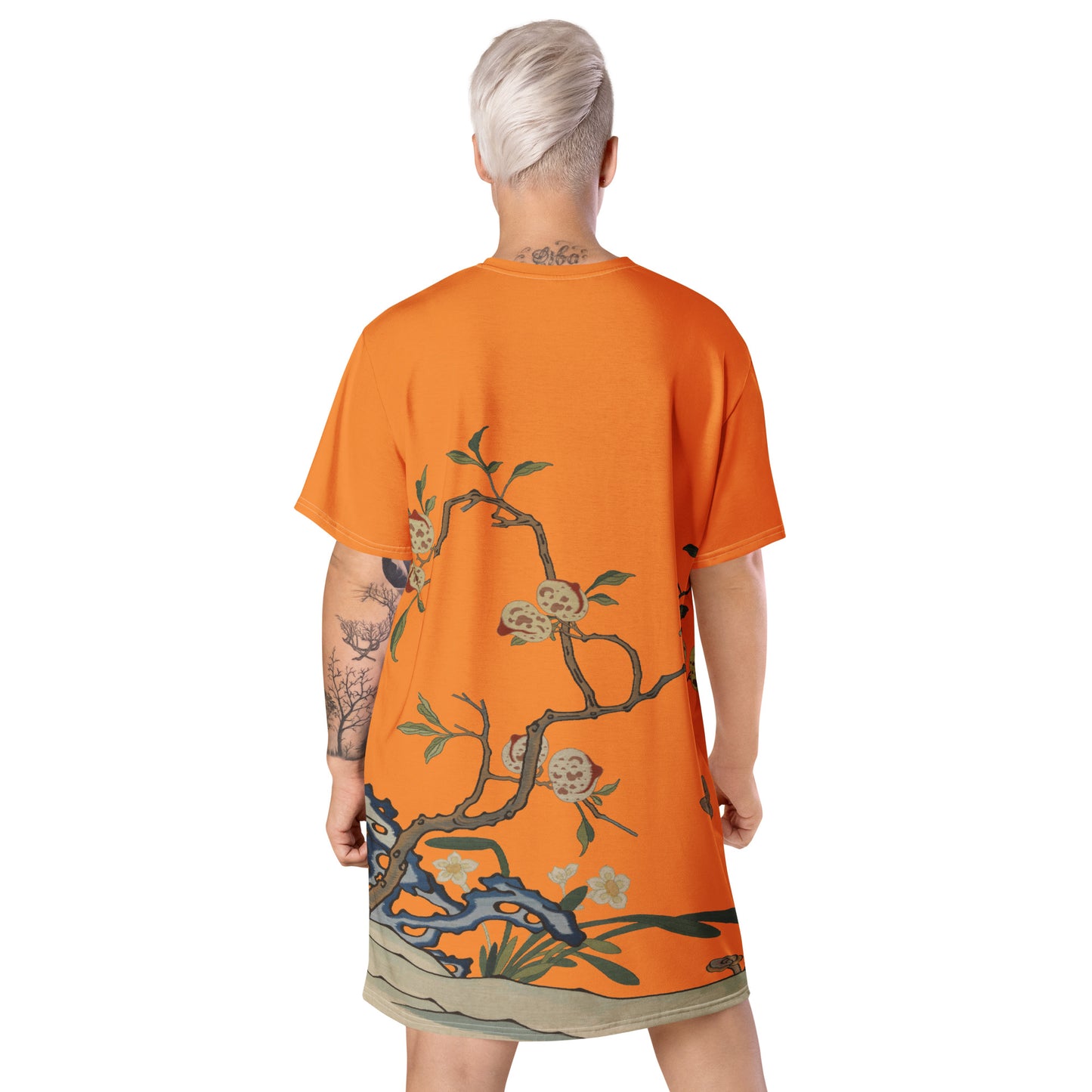 タペストリーの花|Narcissus and Peaches|T-shirt dress|Orange