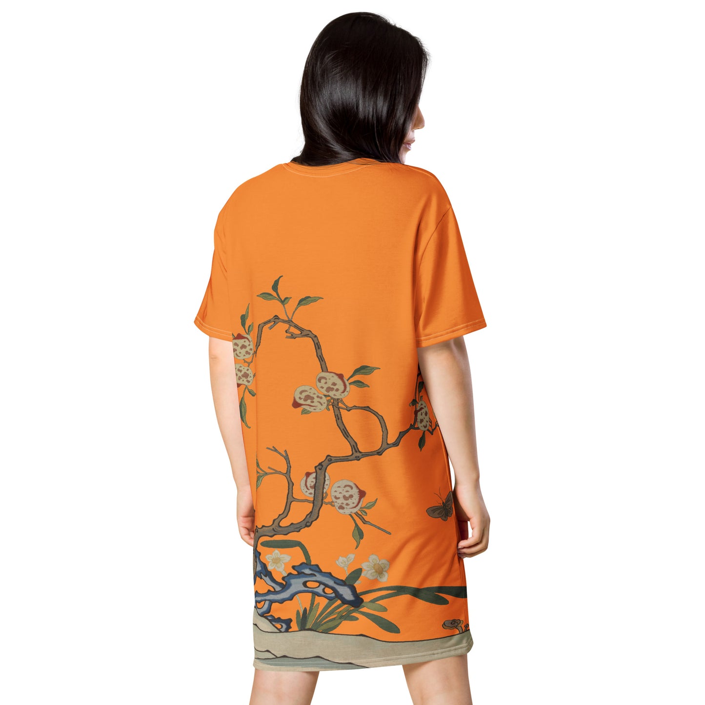 タペストリーの花|Narcissus and Peaches|T-shirt dress|Orange