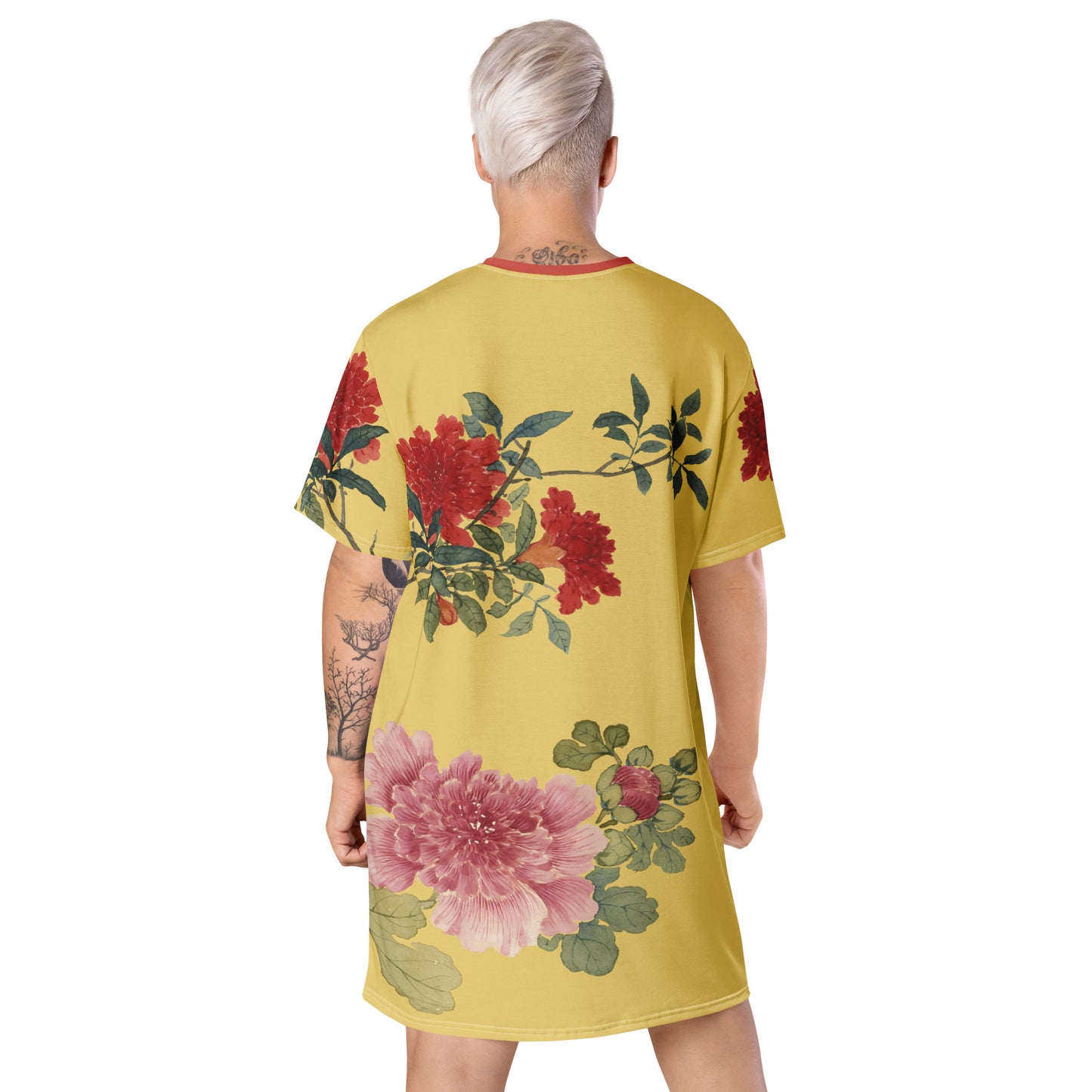The Spirit of Flowers in Twelve Months|Hollyhock and Pomegranate in Bloom|T-shirt dress|Gold