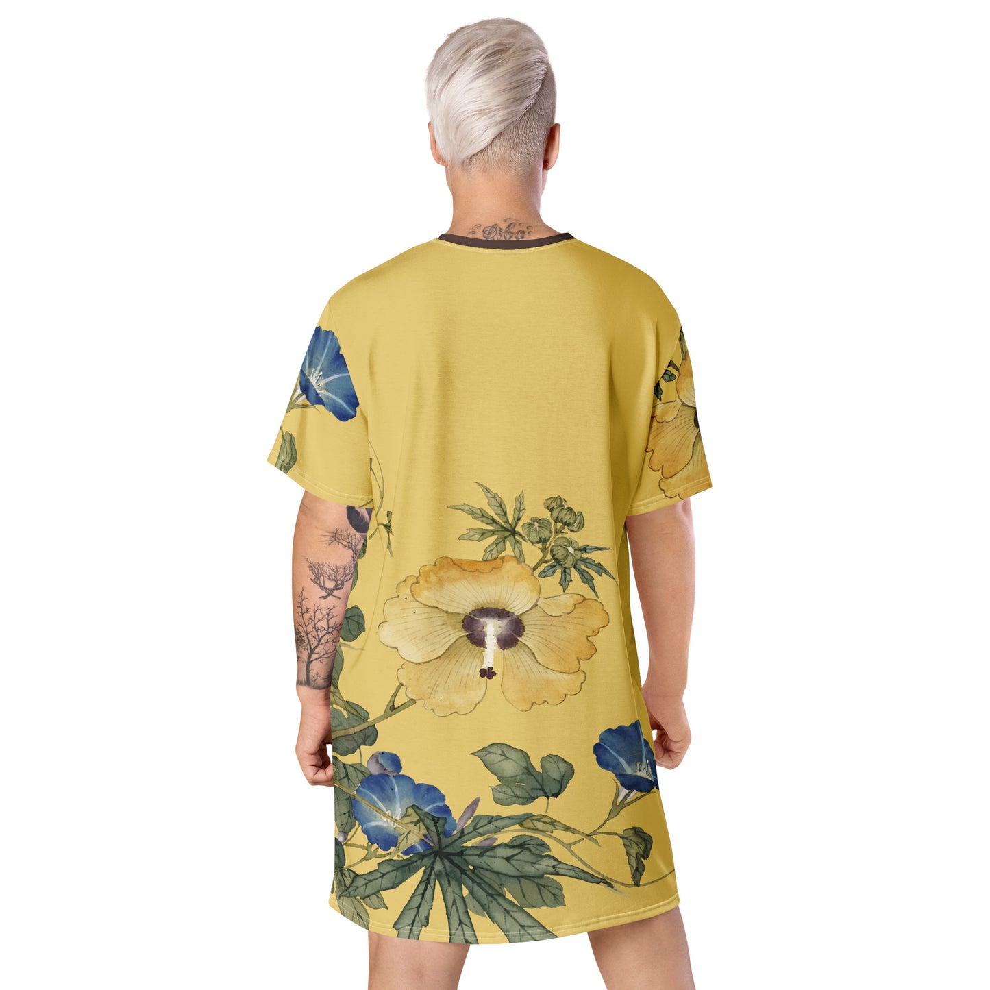 The Spirit of Flowers in Twelve Months|Okra and White-edged Morning Glory in Bloom|T-shirt dress|Gold