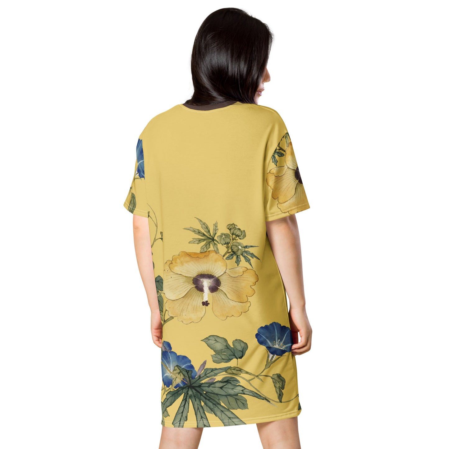 The Spirit of Flowers in Twelve Months|Okra and White-edged Morning Glory in Bloom|T-shirt dress|Gold