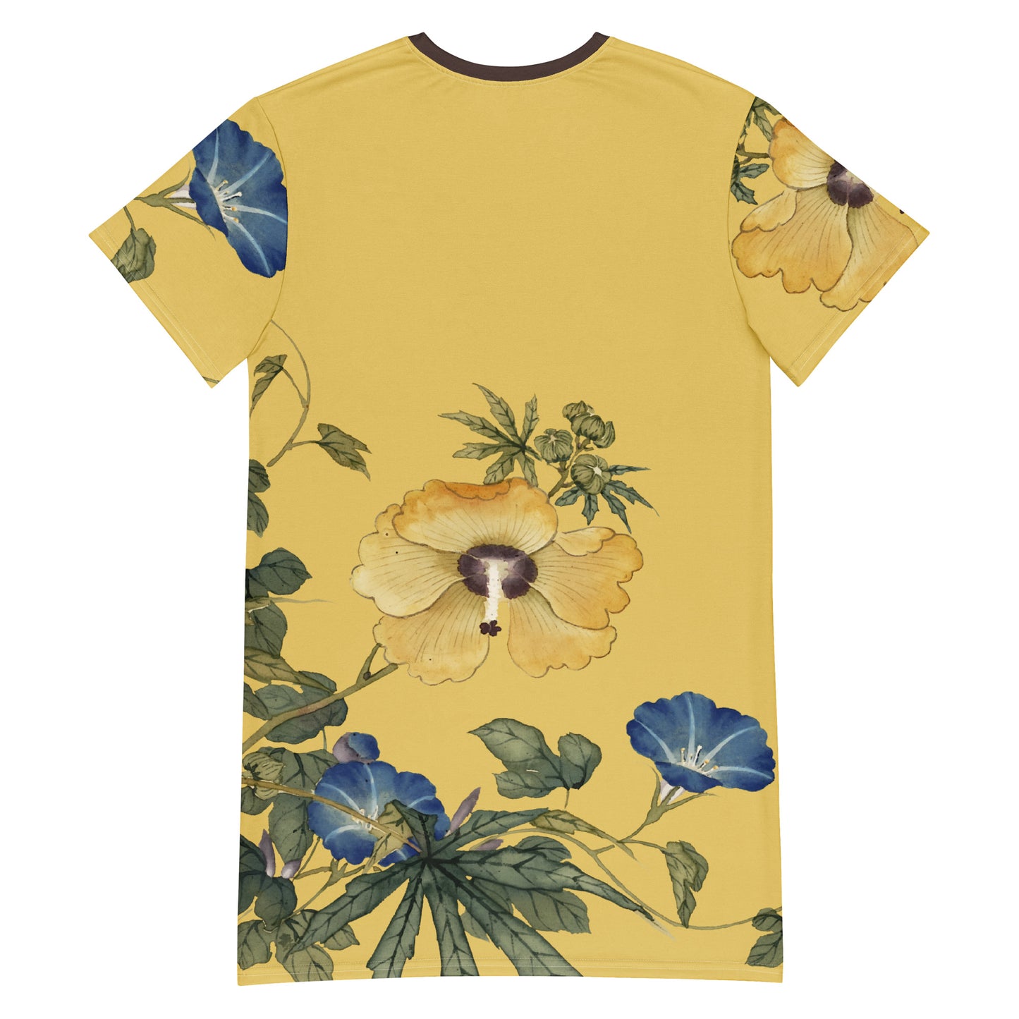 The Spirit of Flowers in Twelve Months|Okra and White-edged Morning Glory in Bloom|T-shirt dress|Gold
