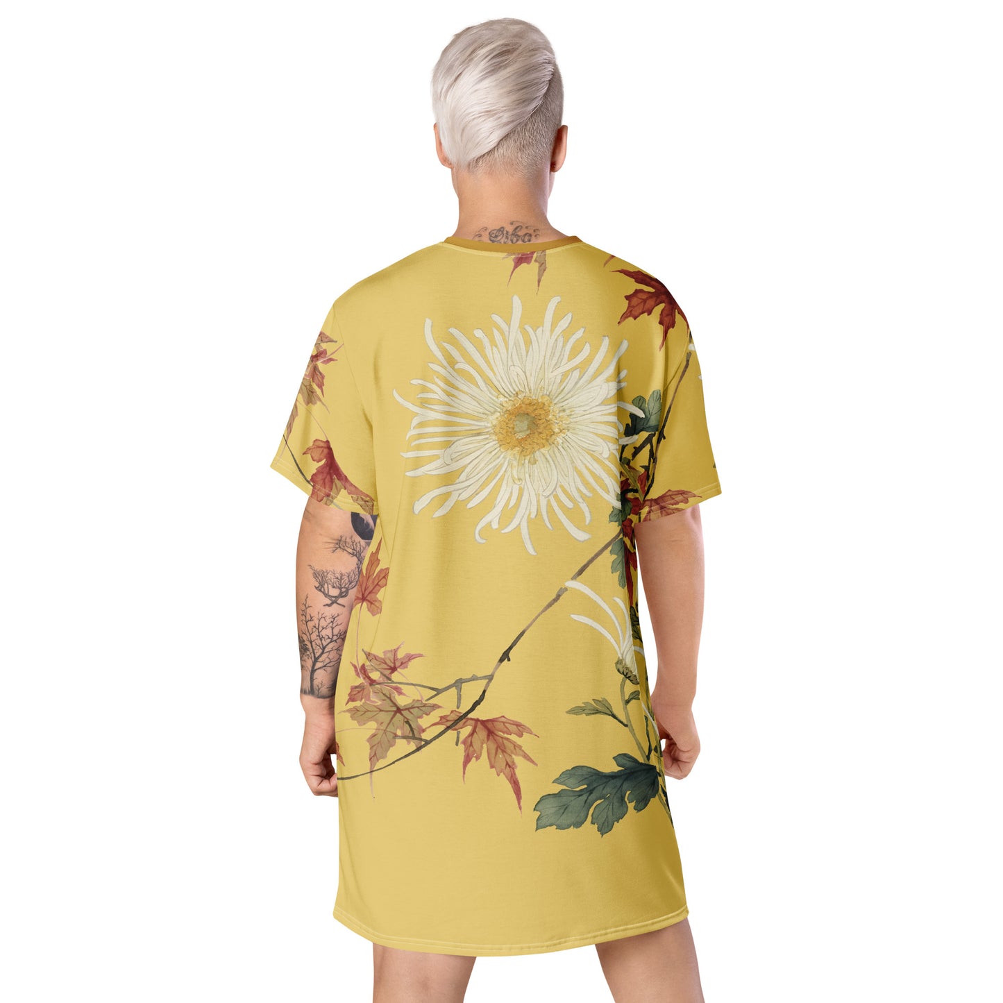 The Spirit of Flowers in Twelve Months|Blooming Chrysanthemum and Maple Leaves|T-shirt dress|Gold