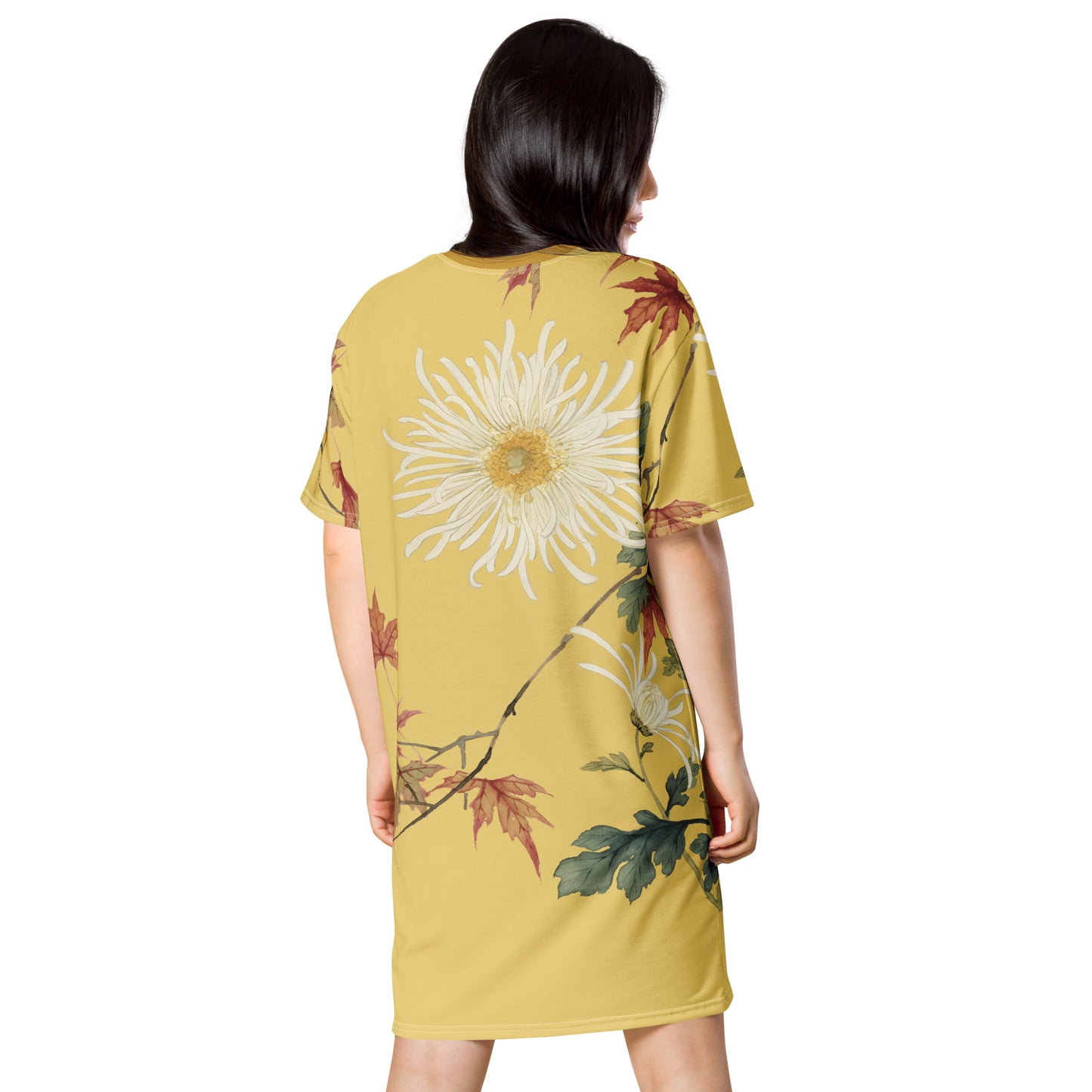 The Spirit of Flowers in Twelve Months|Blooming Chrysanthemum and Maple Leaves|T-shirt dress|Gold