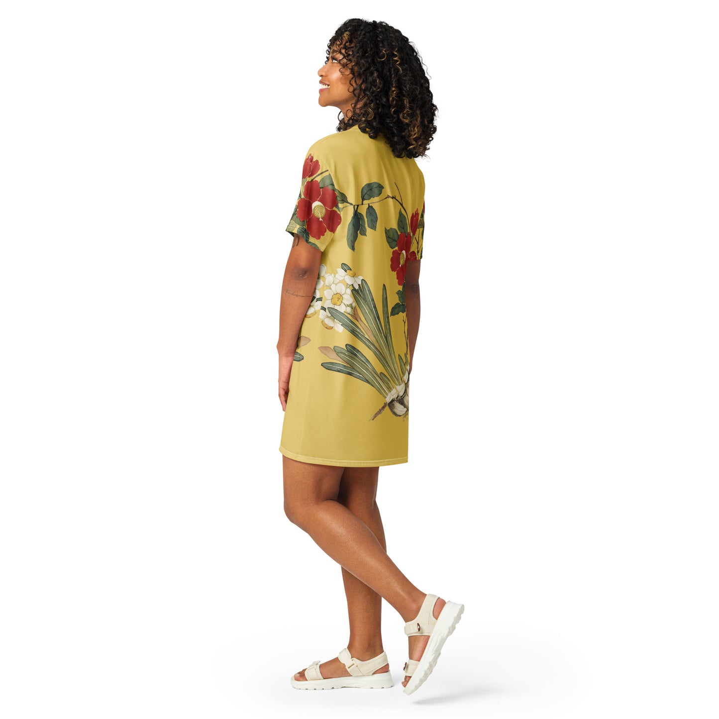 The Spirit of Flowers in Twelve Months|Narcissus and Camelia in Bloom|T-shirt dress|Gold