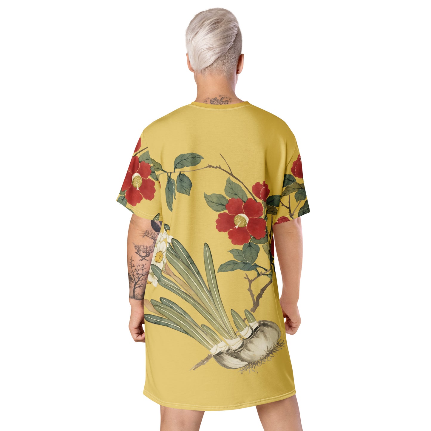 The Spirit of Flowers in Twelve Months|Narcissus and Camelia in Bloom|T-shirt dress|Gold