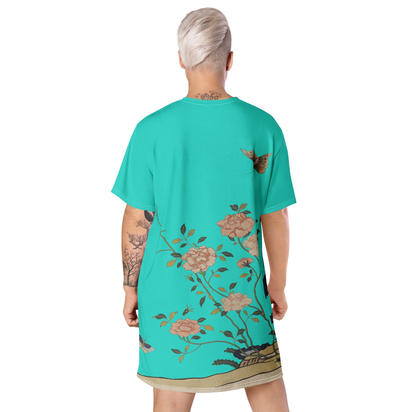 タペストリーの花|Red Roses|Tシャツドレス|ターコイズ