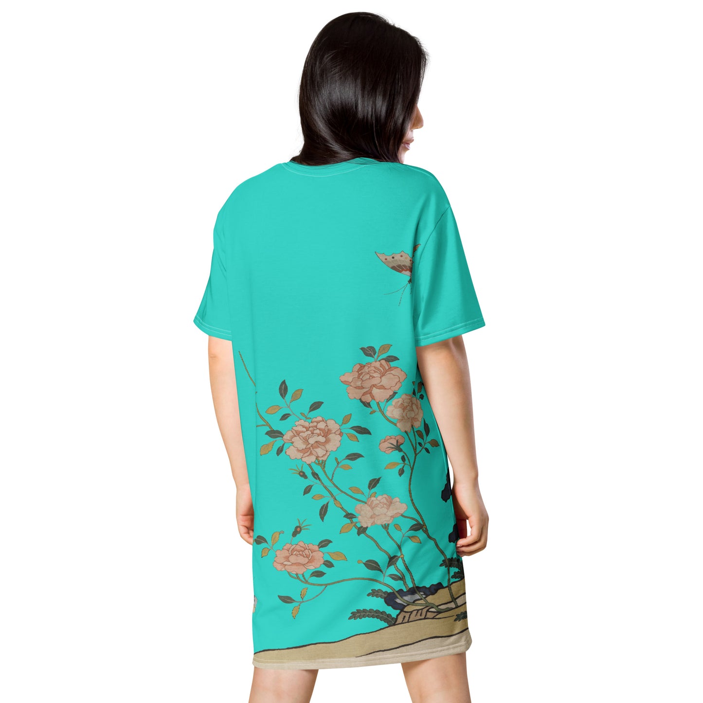 タペストリーの花|Red Roses|Tシャツドレス|ターコイズ