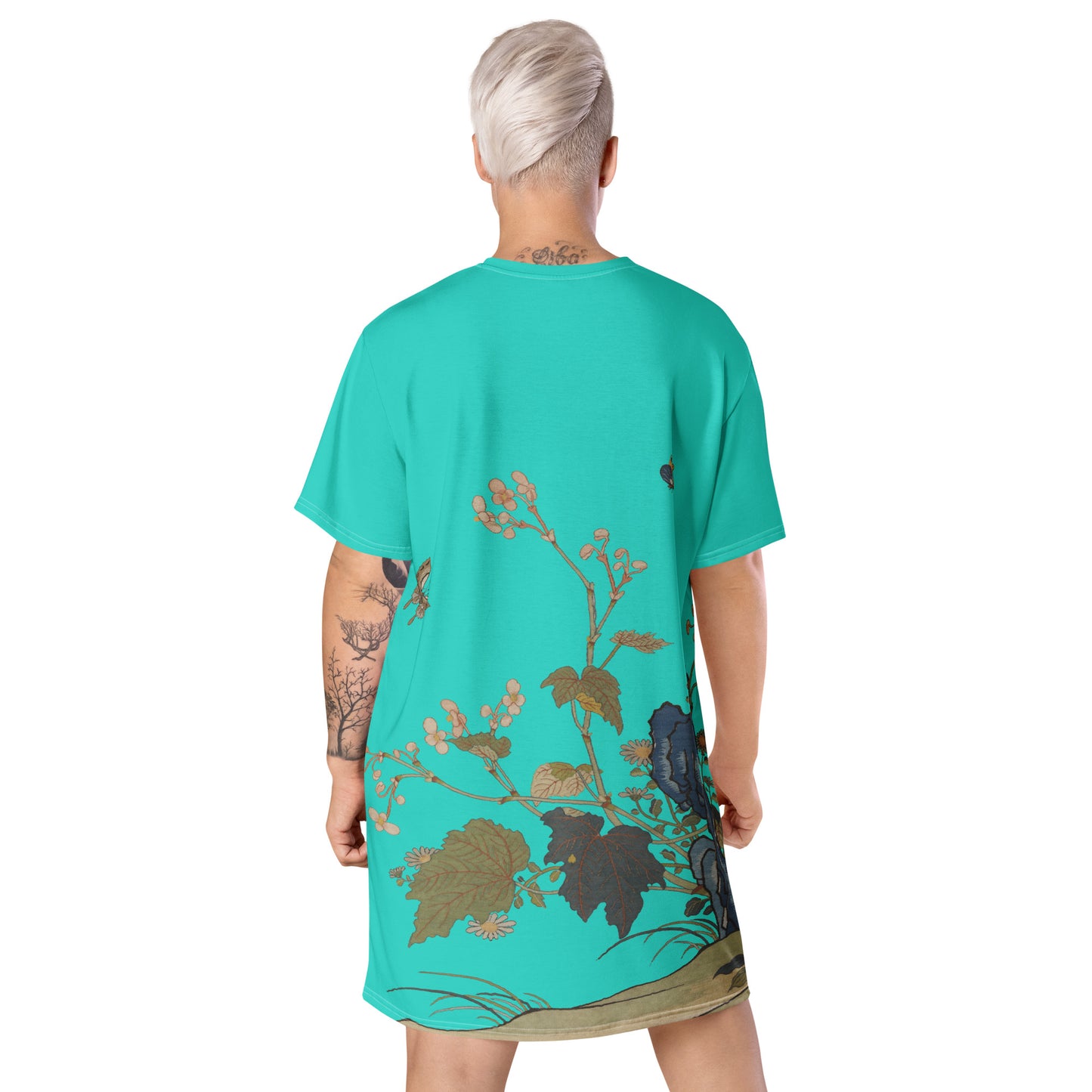 タペストリーの花|Begonia Blossoms|Tシャツドレス|ターコイズ