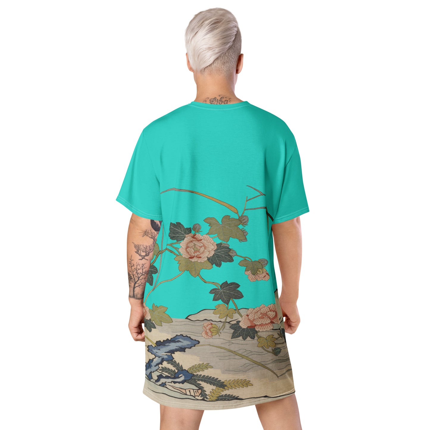 タペストリーの花|Hibiscus by the Water|T-shirt dress|Turquoise