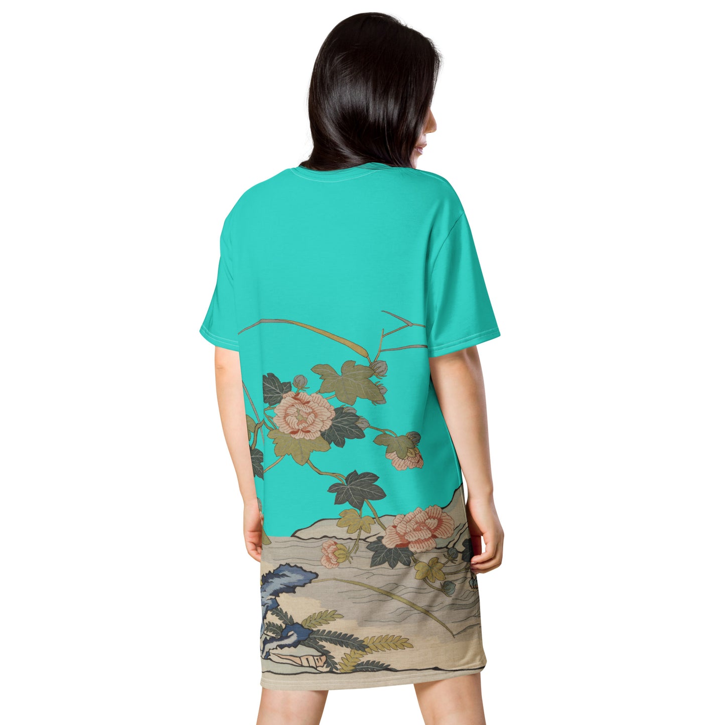 タペストリーの花|Hibiscus by the Water|T-shirt dress|Turquoise