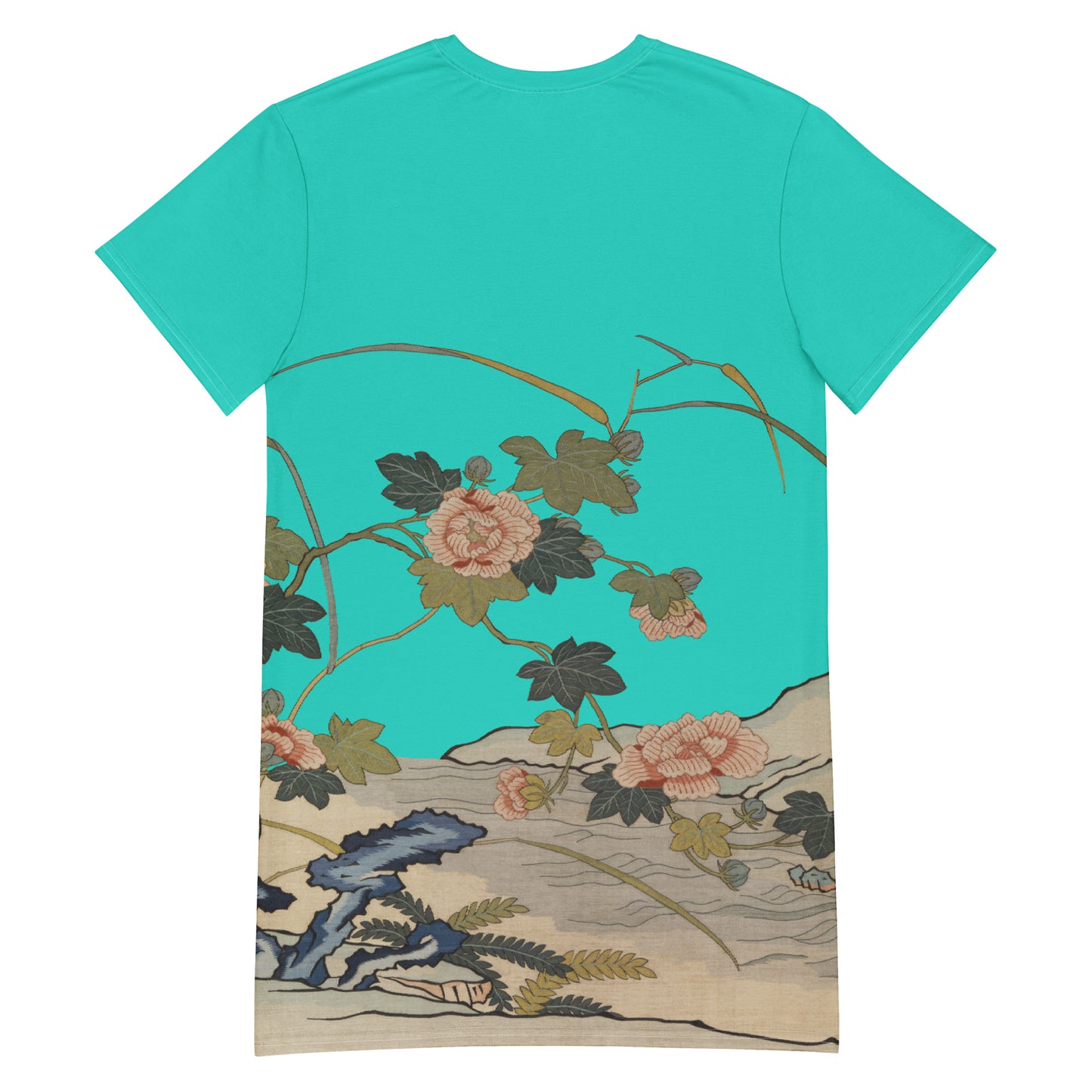 タペストリーの花|Hibiscus by the Water|T-shirt dress|Turquoise