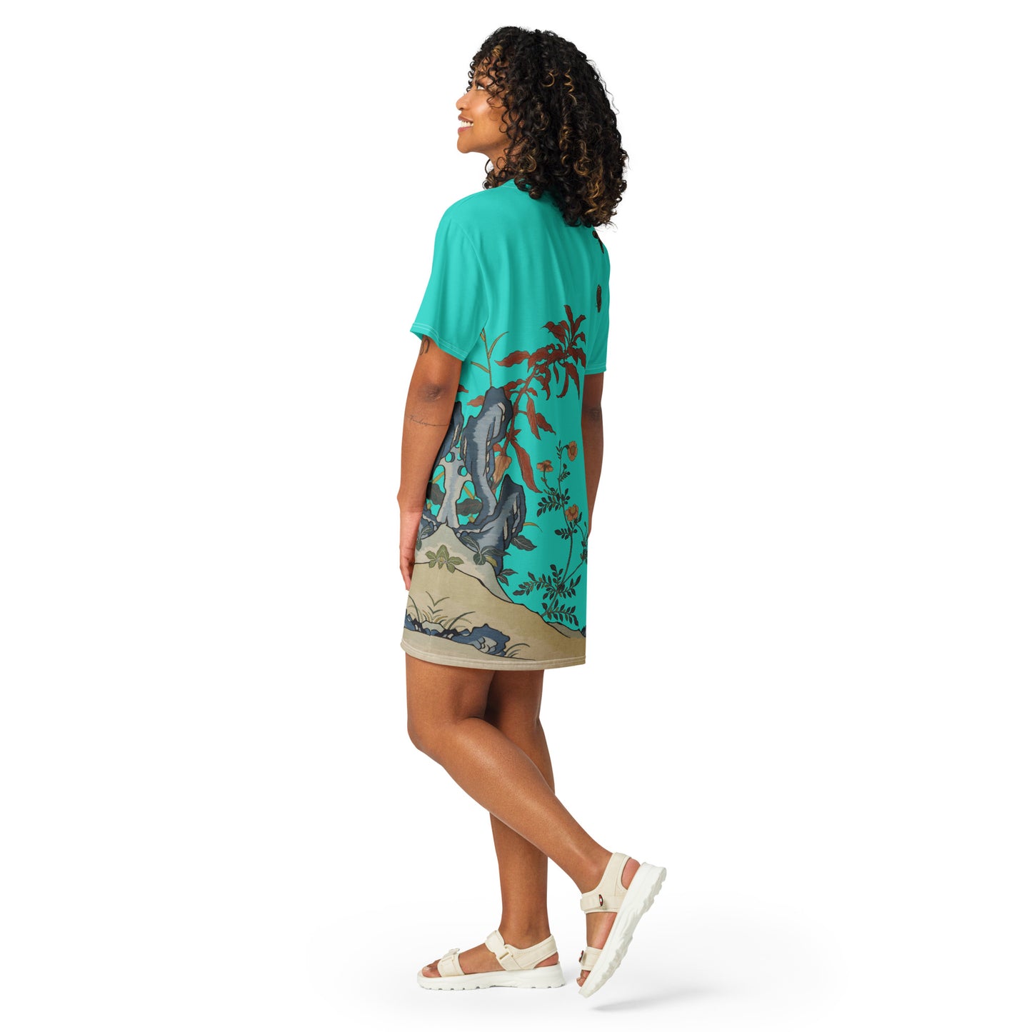 タペストリーの花|Butterflies and Flowers|T-shirt dress|Turquoise