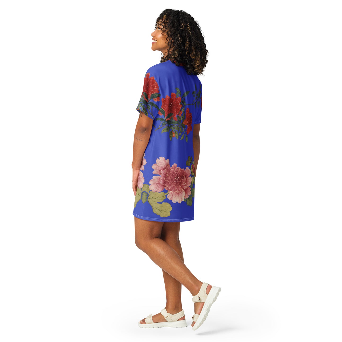 The Spirit of Flowers in Twelve Months|Hollyhock and Pomegranate in Bloom|T-shirt dress|Royal blue