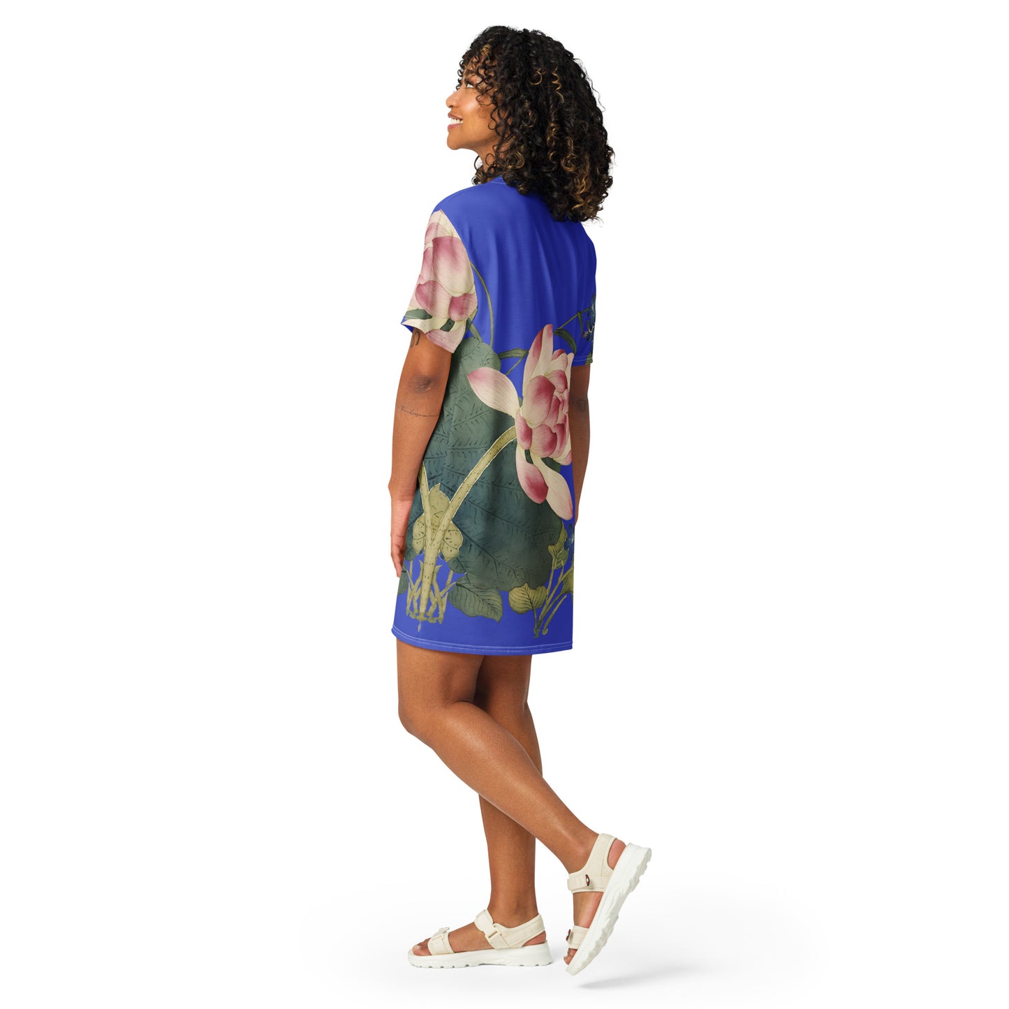 The Spirit of Flowers in Twelve Months|Lotus in Bloom|T-shirt dress|Royal blue