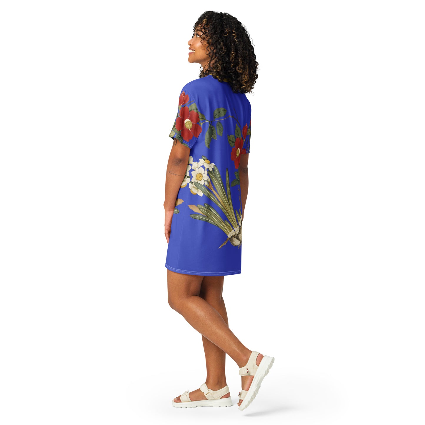 The Spirit of Flowers in Twelve Months|Narcissus and Camelia in Bloom|T-shirt dress|Royal blue
