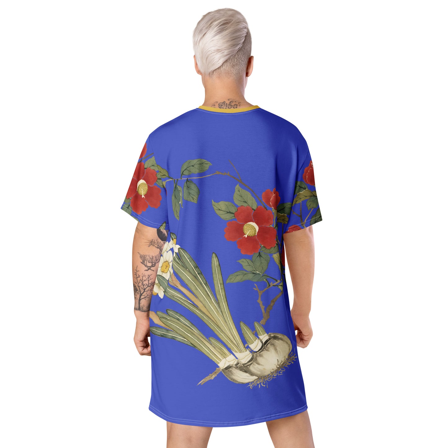 The Spirit of Flowers in Twelve Months|Narcissus and Camelia in Bloom|T-shirt dress|Royal blue