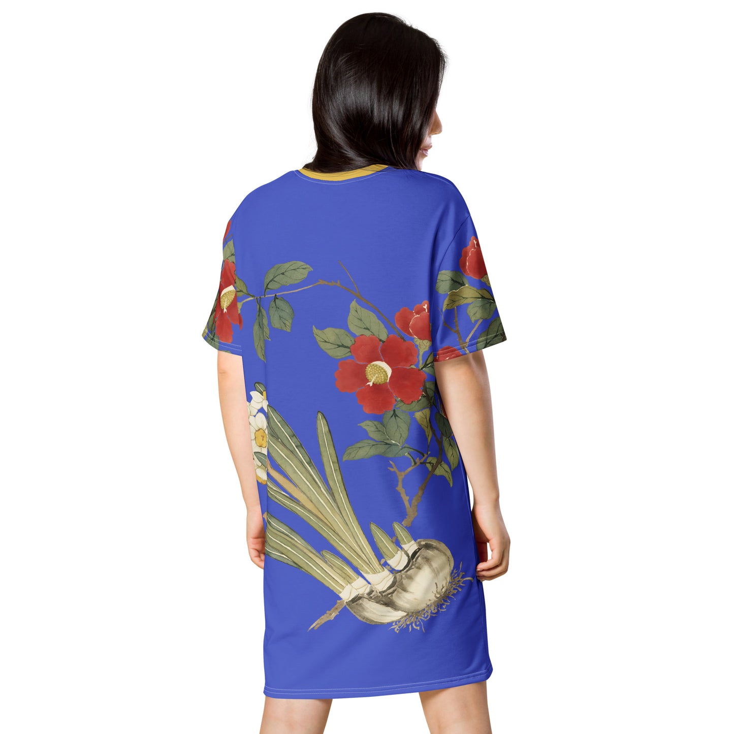 The Spirit of Flowers in Twelve Months|Narcissus and Camelia in Bloom|T-shirt dress|Royal blue