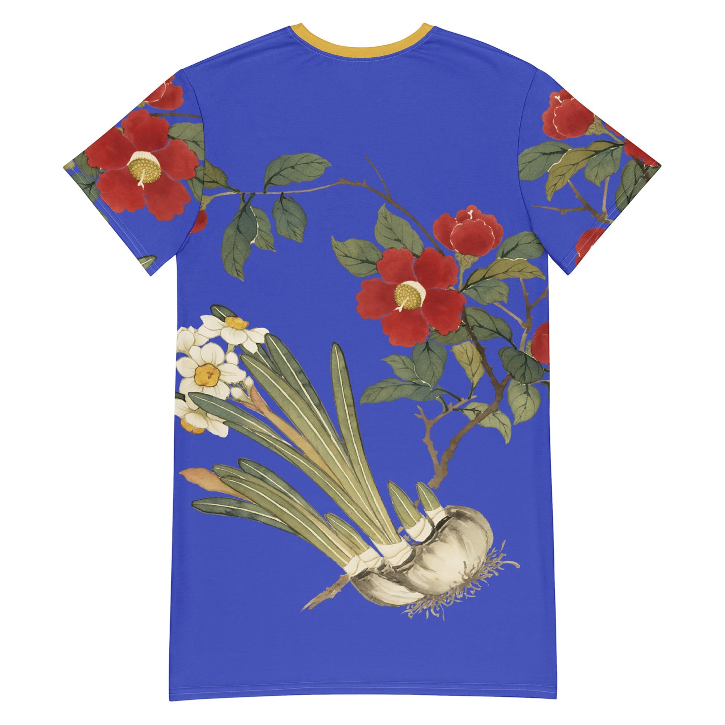 The Spirit of Flowers in Twelve Months|Narcissus and Camelia in Bloom|T-shirt dress|Royal blue