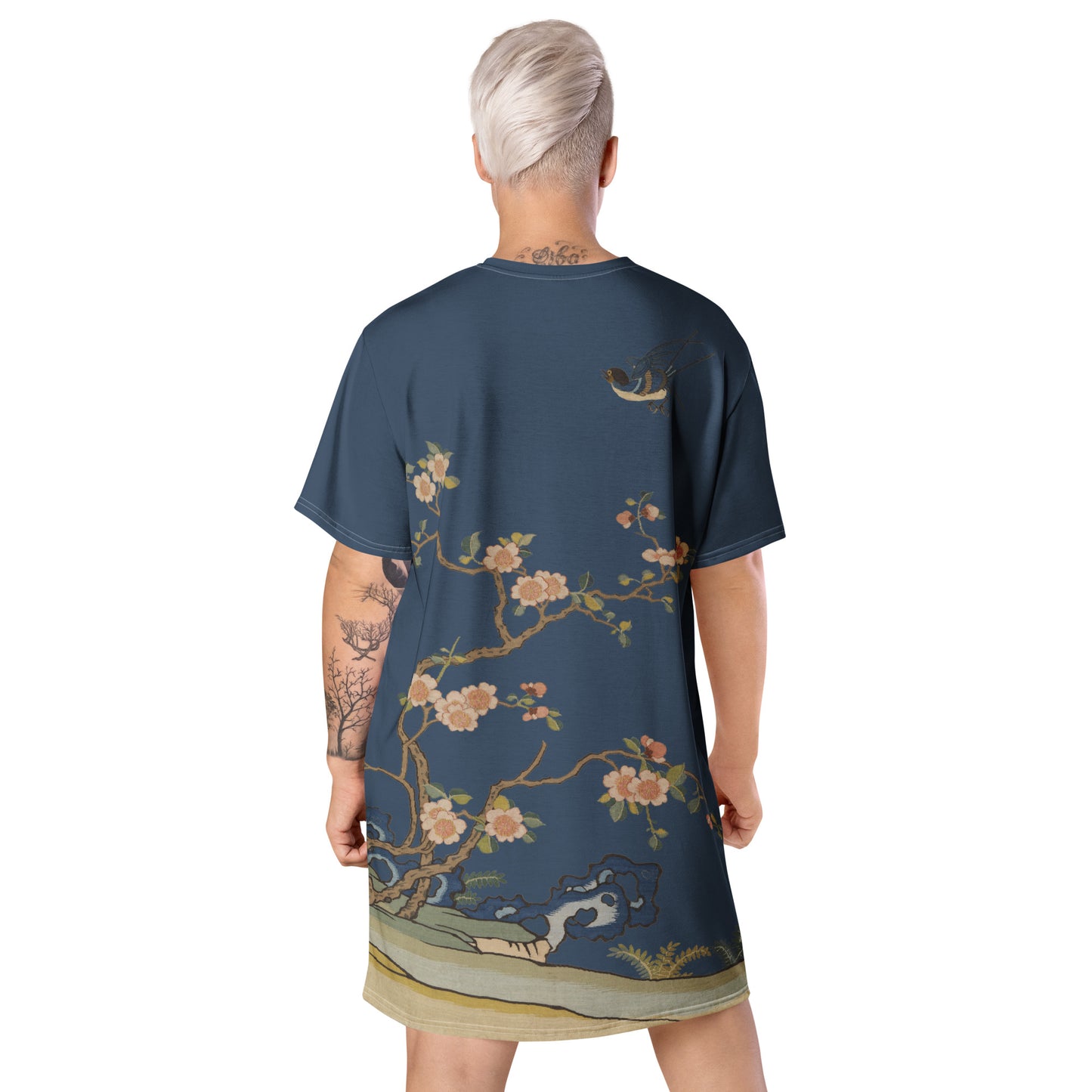 刻丝花卉|飞燕迎春|T恤连衣裙|黛蓝