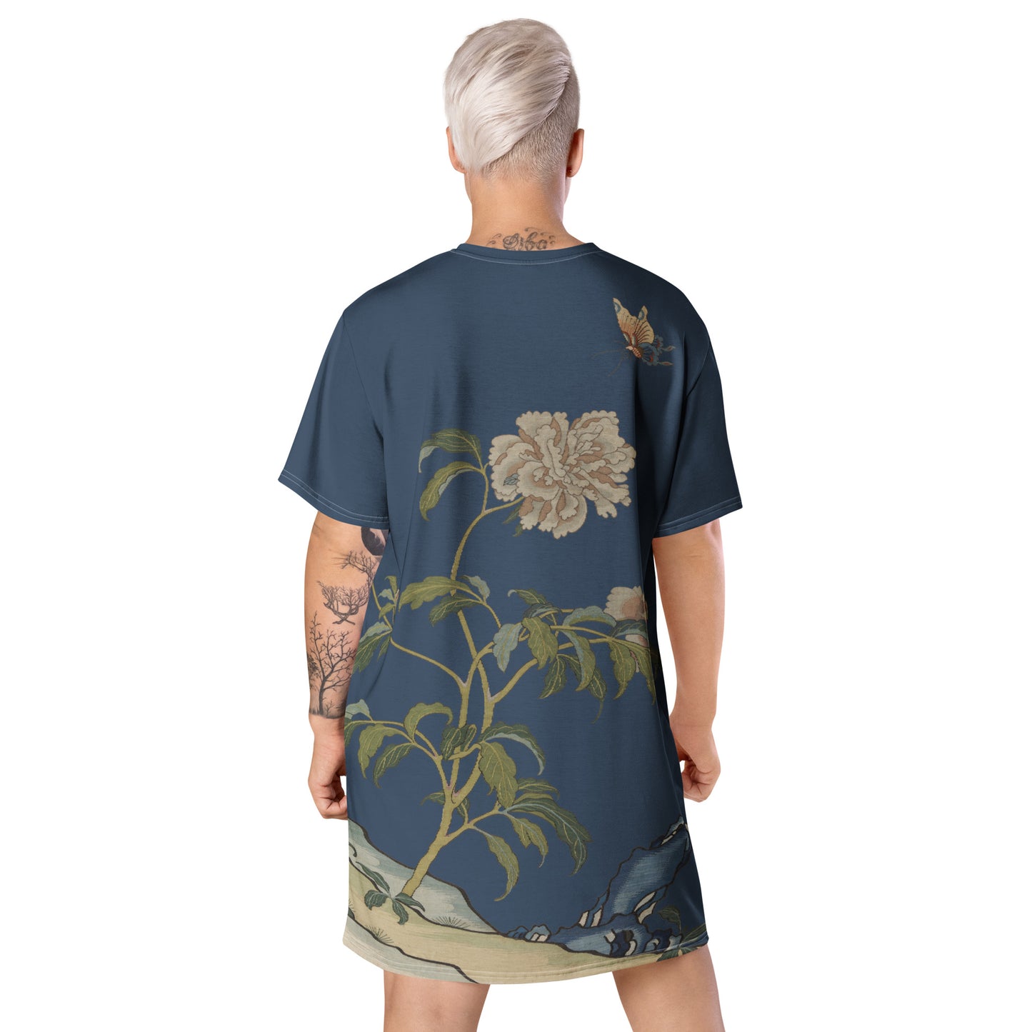 刻丝花卉|芍药|T恤连衣裙|黛蓝