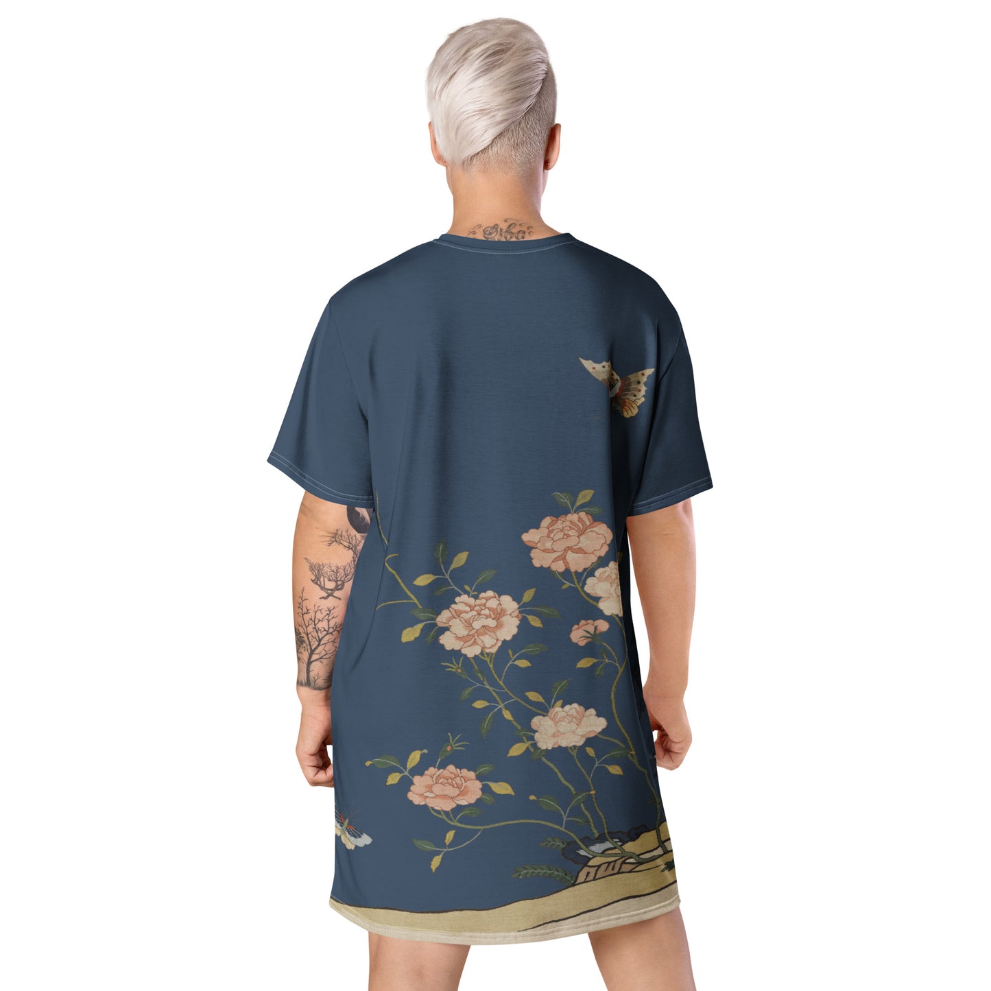 刻丝花卉|蔷薇|T恤连衣裙|黛蓝