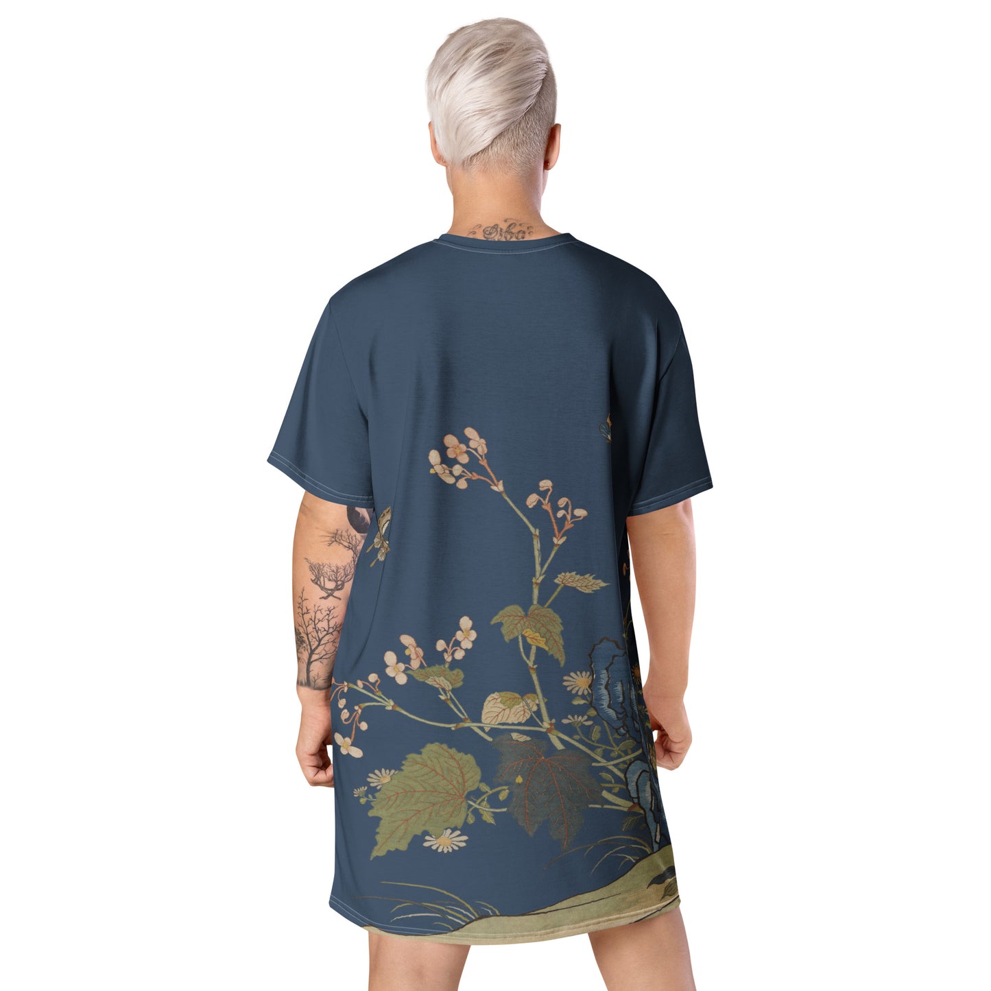 刻丝花卉|海棠|T恤连衣裙|黛蓝
