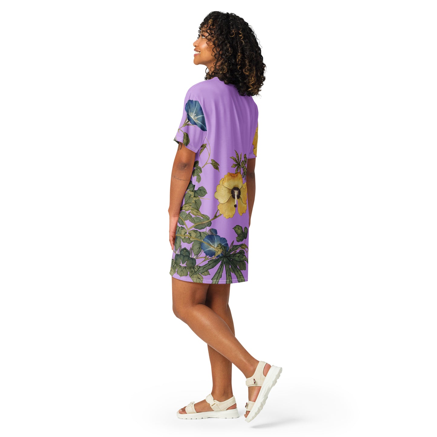 The Spirit of Flowers in Twelve Months|Okra and White-edged Morning Glory in Bloom|T-shirt dress|Lilac