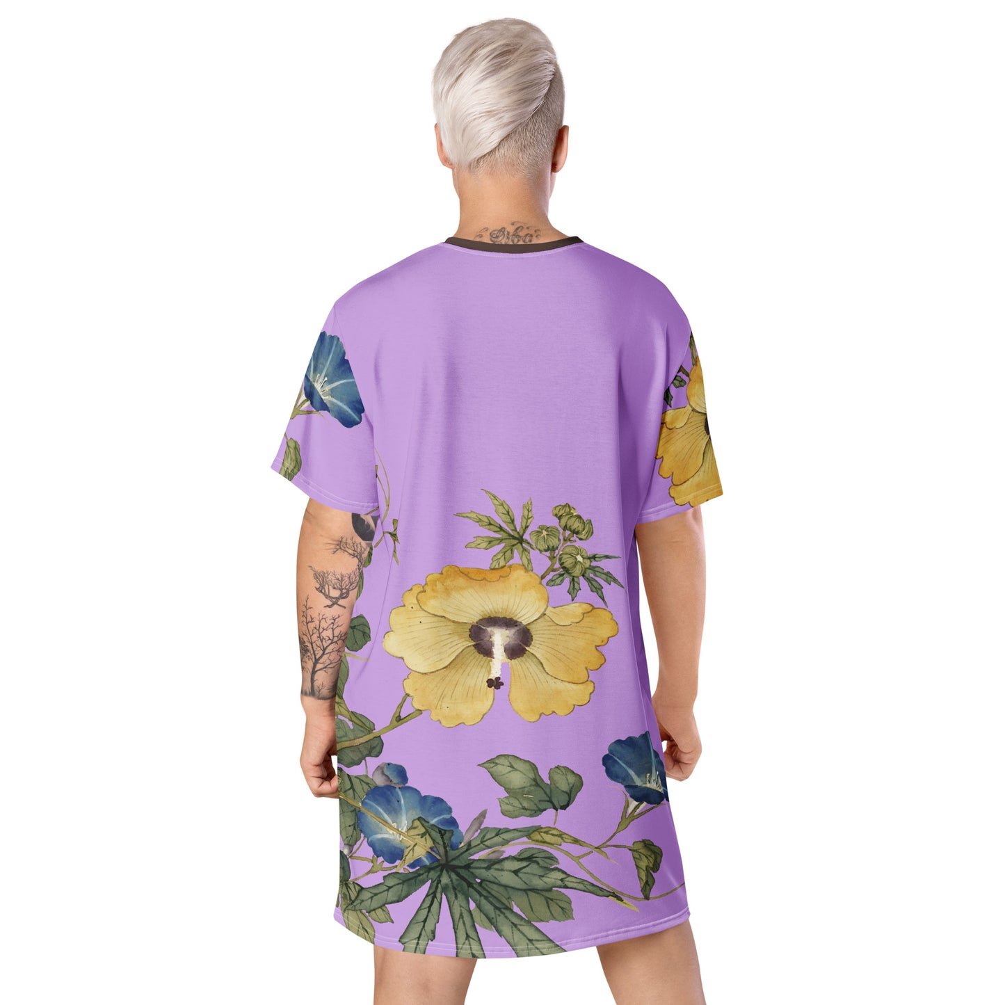 The Spirit of Flowers in Twelve Months|Okra and White-edged Morning Glory in Bloom|T-shirt dress|Lilac