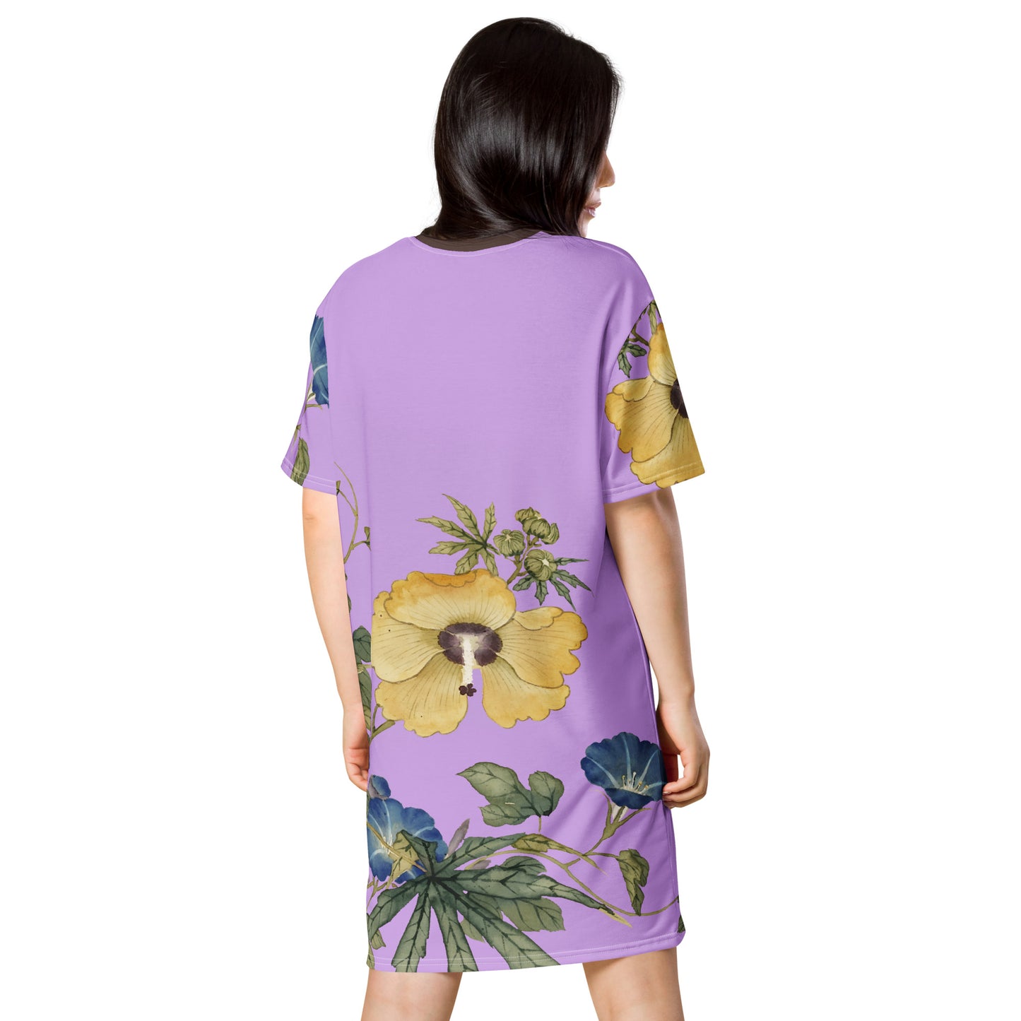 The Spirit of Flowers in Twelve Months|Okra and White-edged Morning Glory in Bloom|T-shirt dress|Lilac