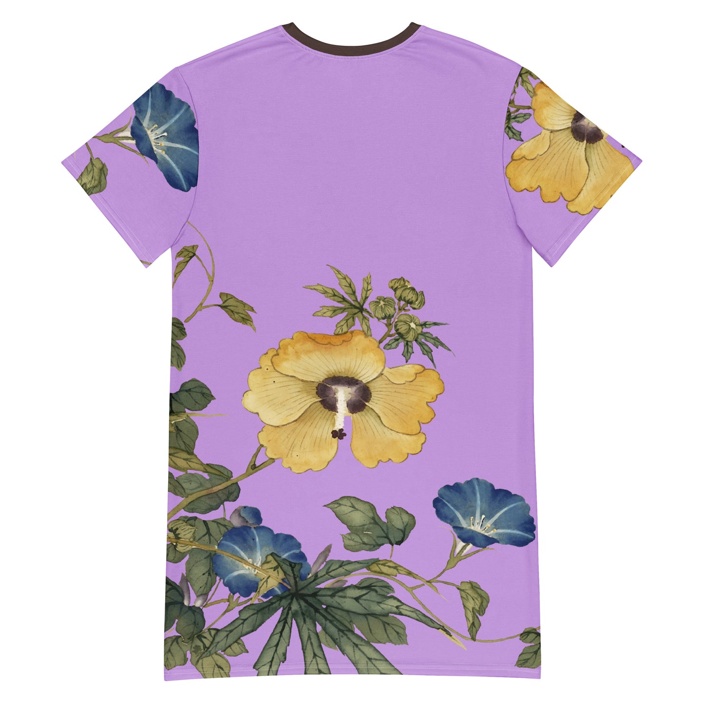 The Spirit of Flowers in Twelve Months|Okra and White-edged Morning Glory in Bloom|T-shirt dress|Lilac